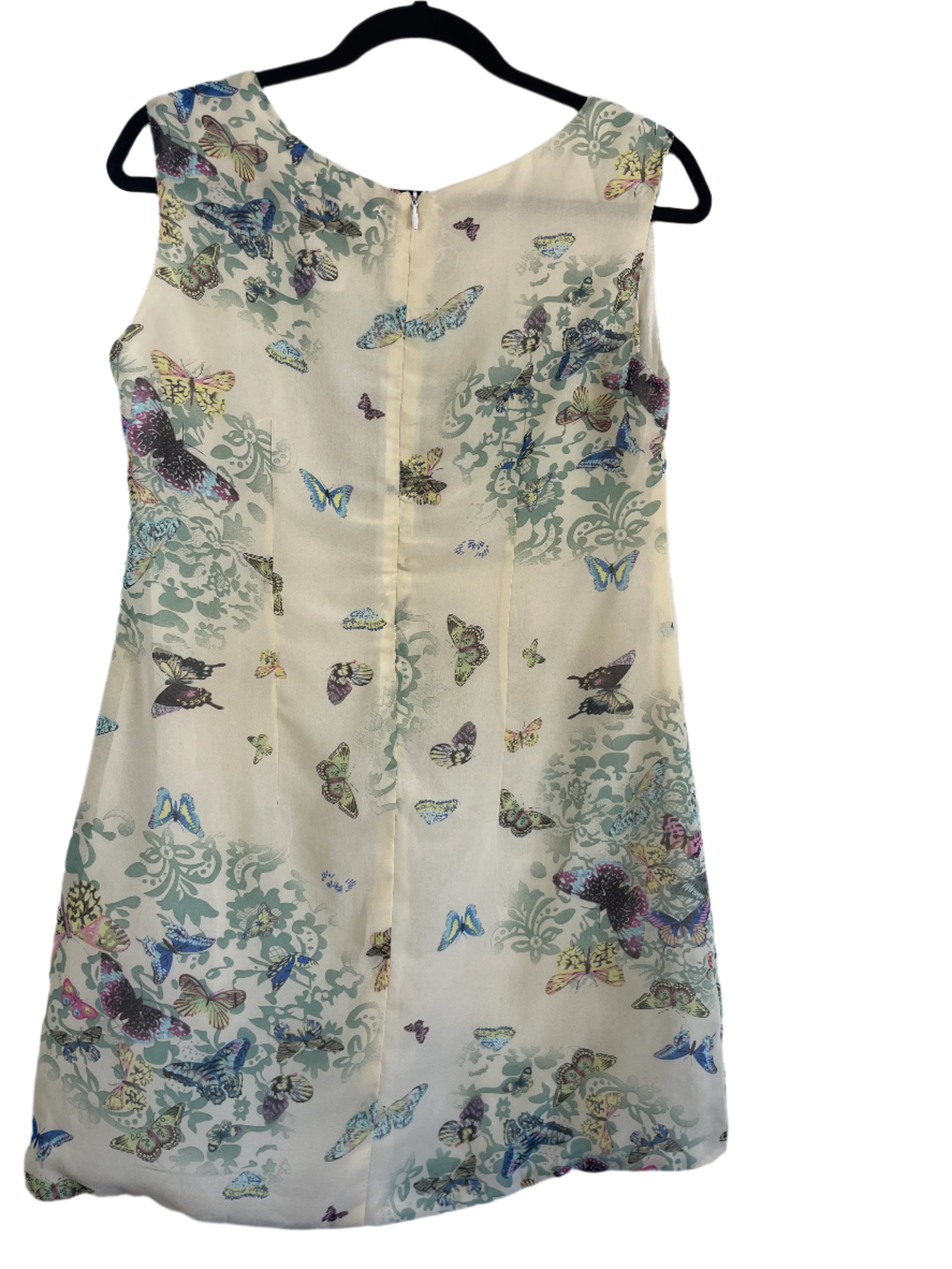 Banana Republic sleeveless cream dress with colourful butterfly print,