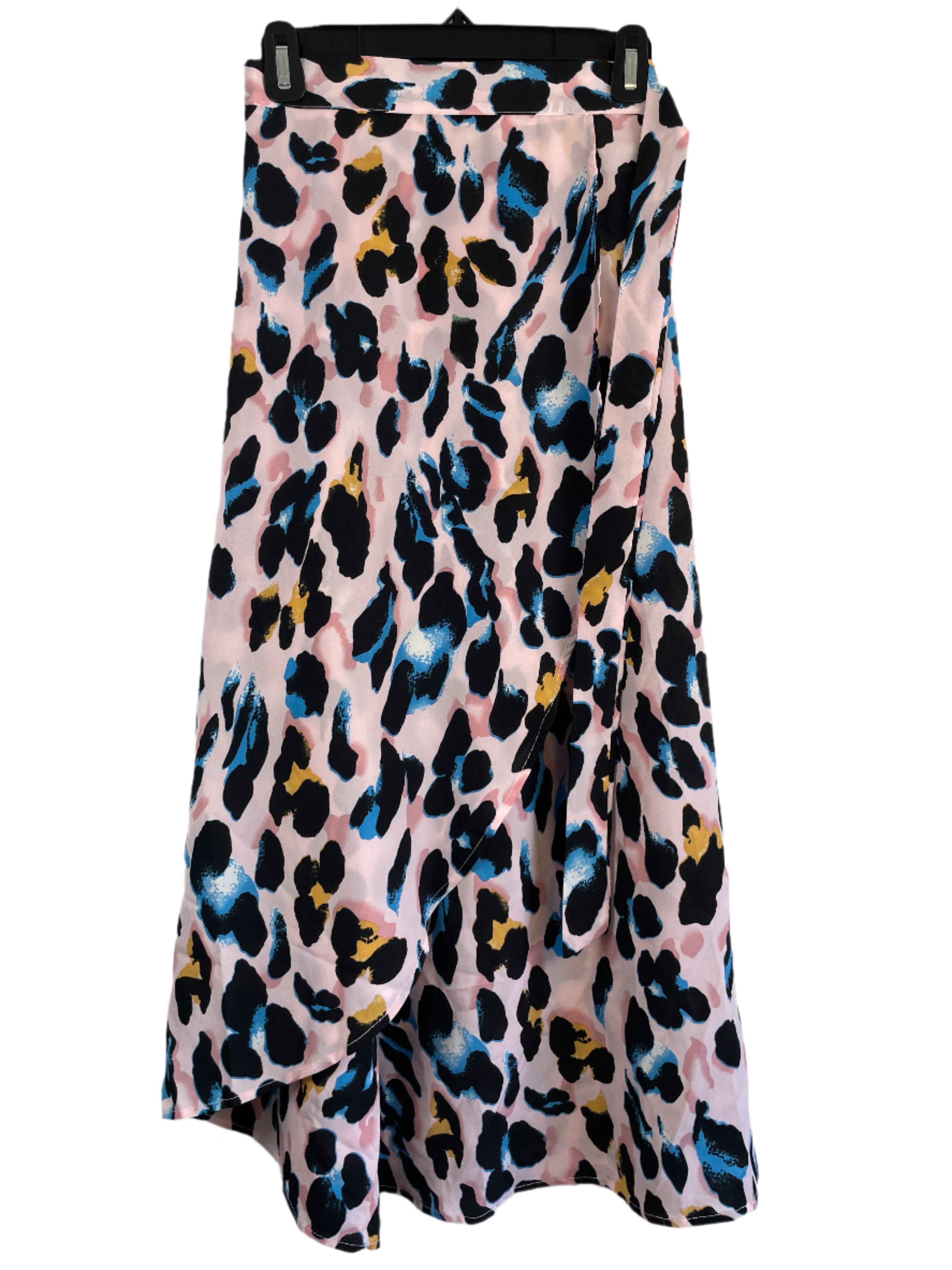 Pink leopard print wrap skirt with high-low hem by Newchoice, size large