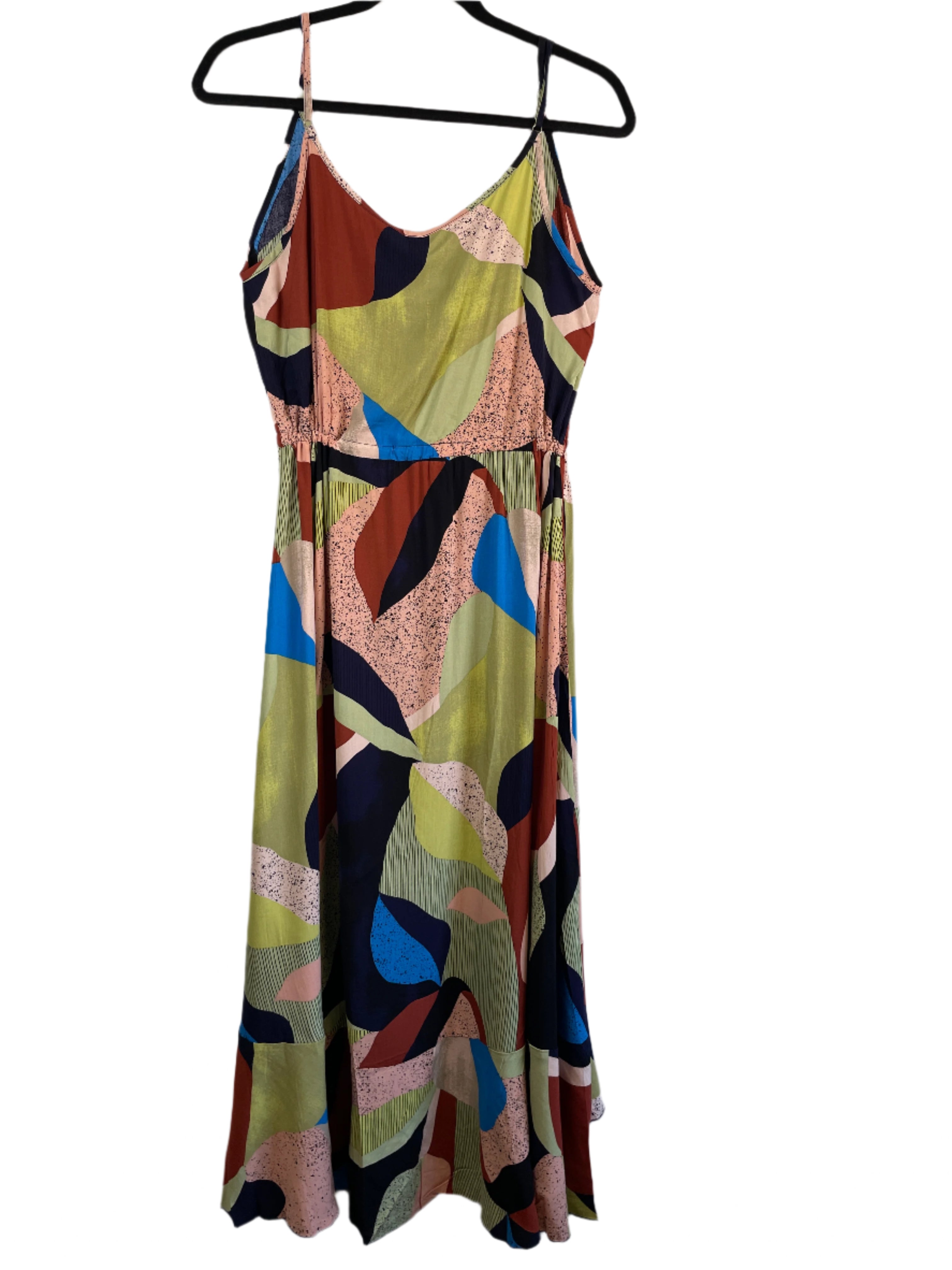 Back view of Brovave abstract high-low hem dress