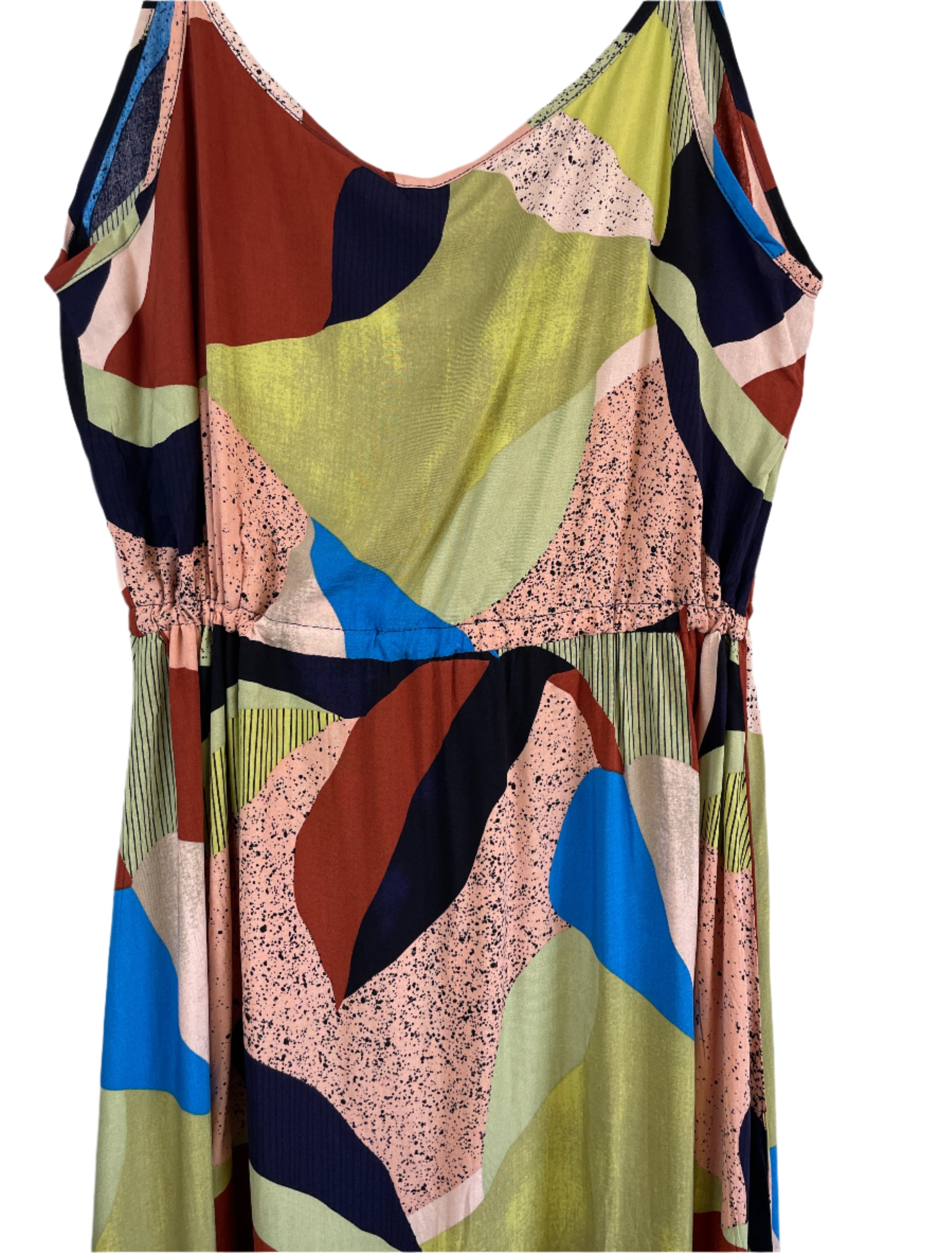 Colorful dress with abstract patterns on a white background