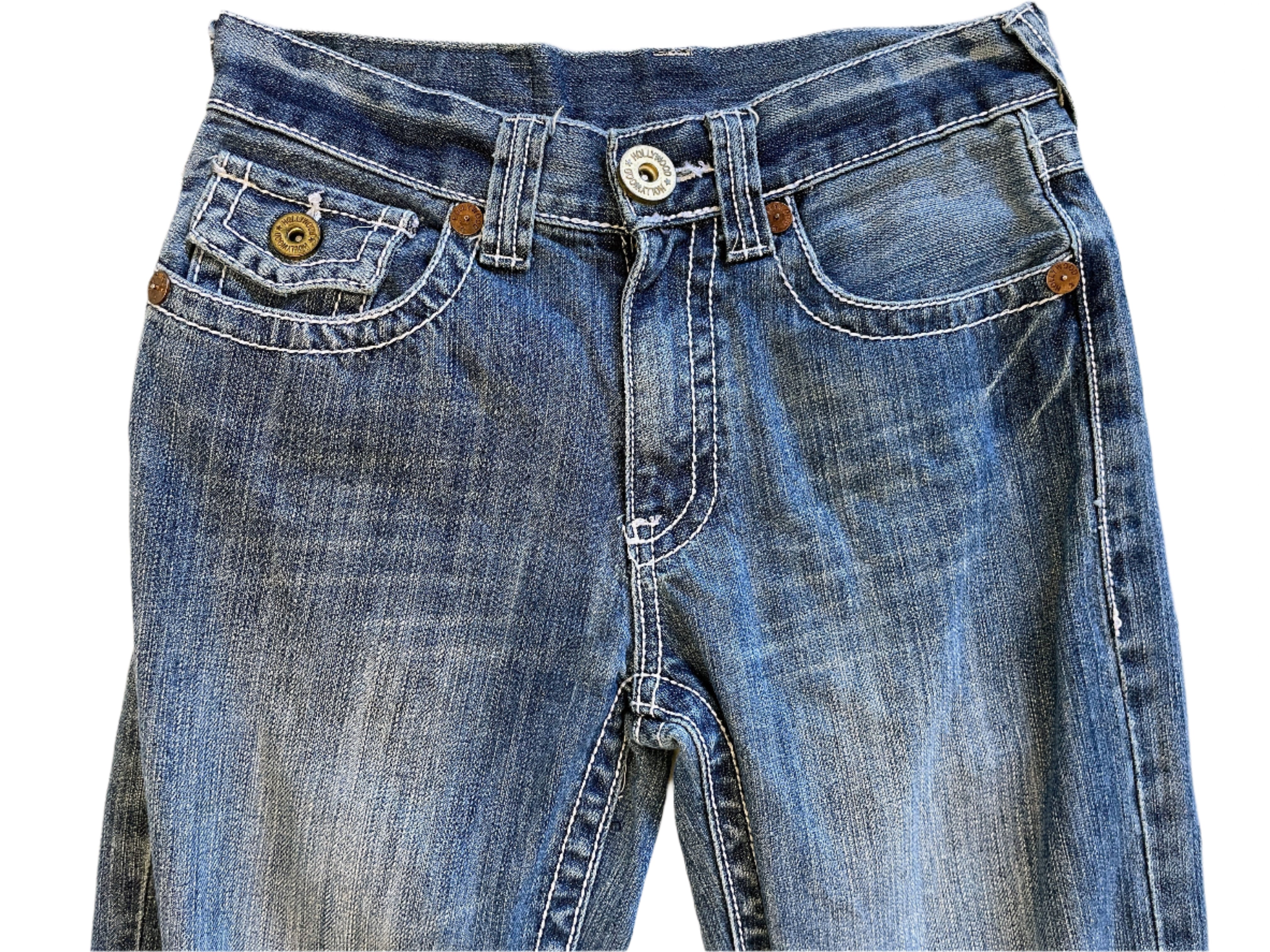 Pair of blue jeans on a white background