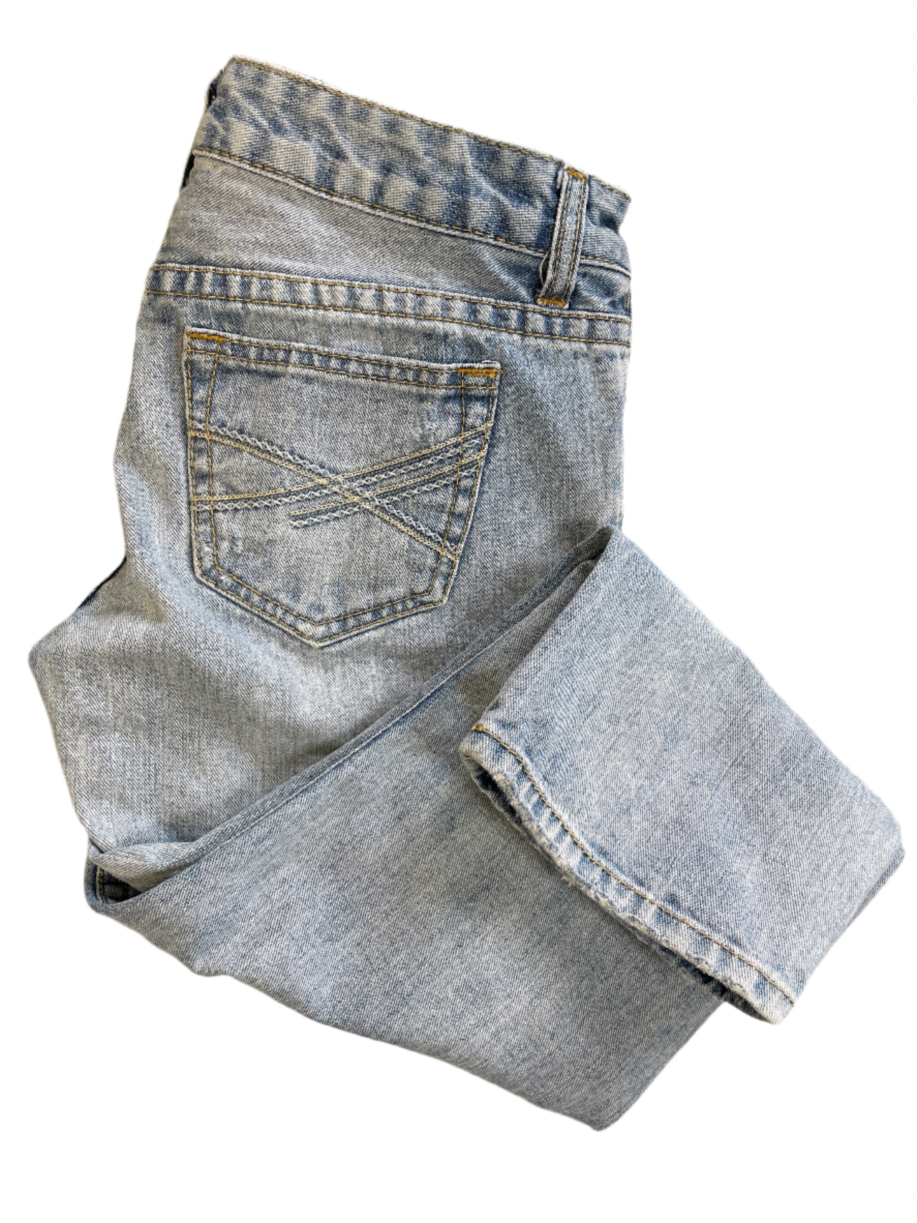 Aeropostale light wash distressed denim capris with embroidered back pockets, size 1/2 (fits 6–8)