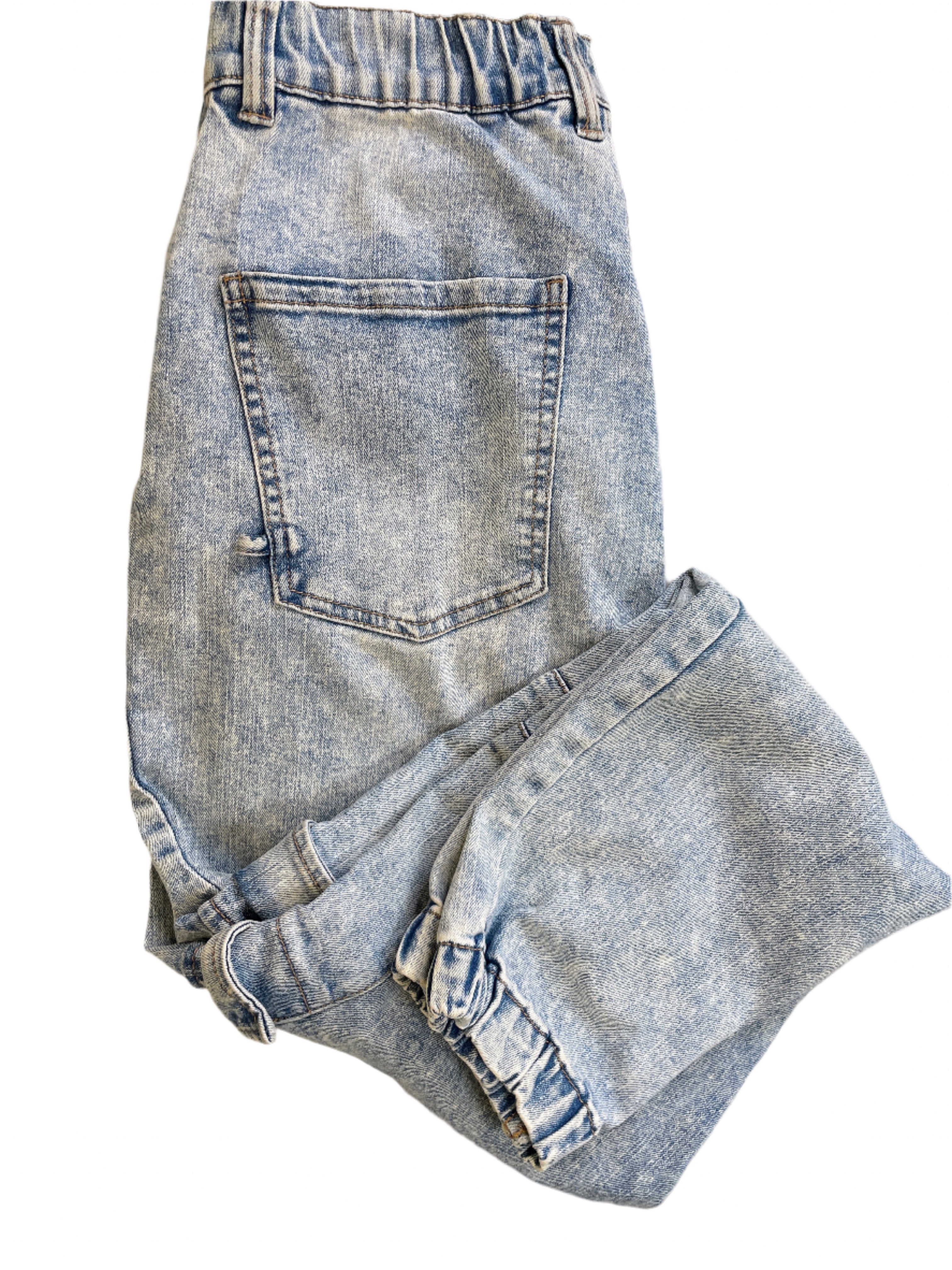 Ardene high-rise denim joggers in light acid wash, size medium, with elastic waistband and cargo pockets