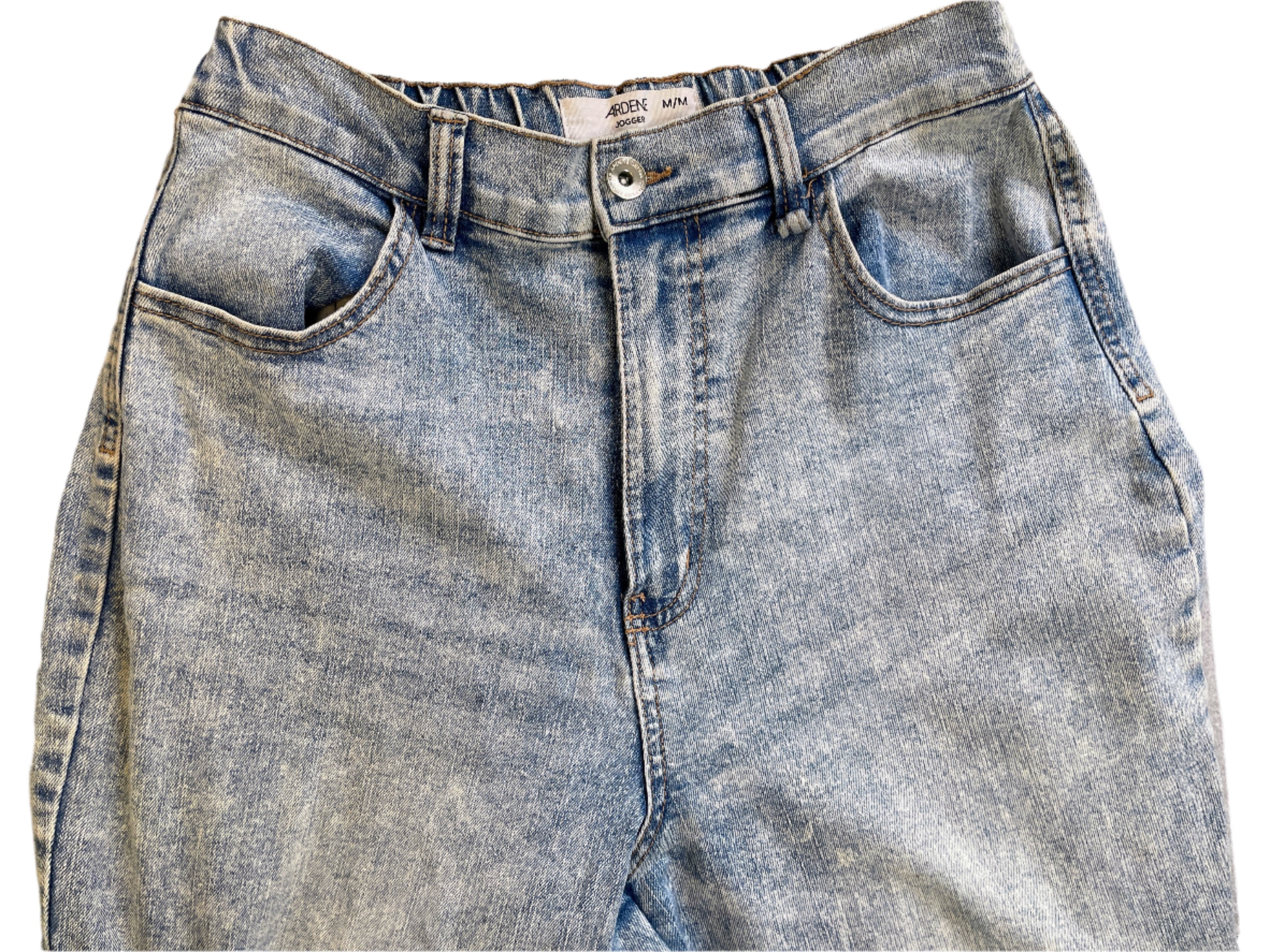 Pair of blue jeans on a plain background