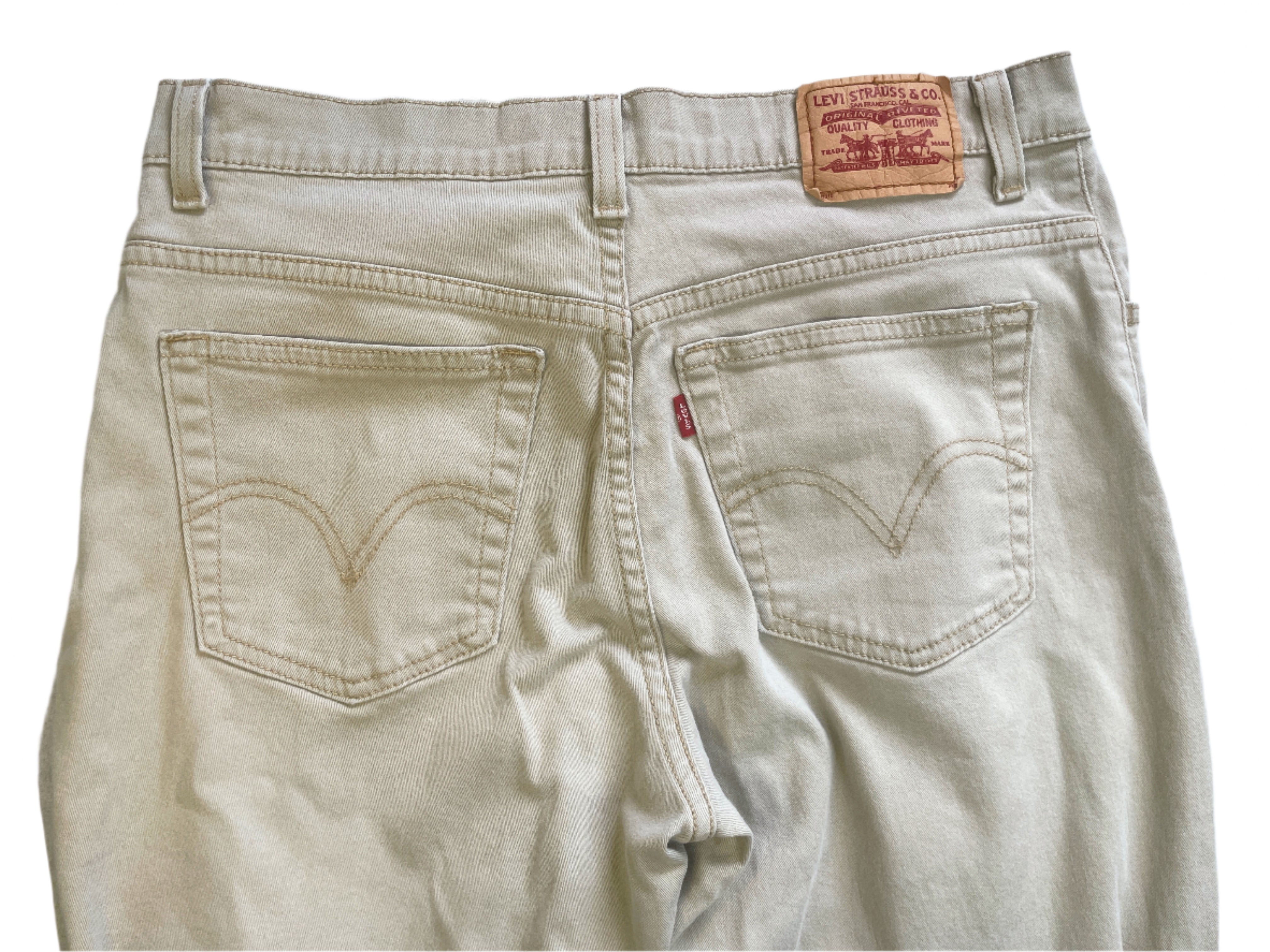 Beige Levi's jeans on a white background