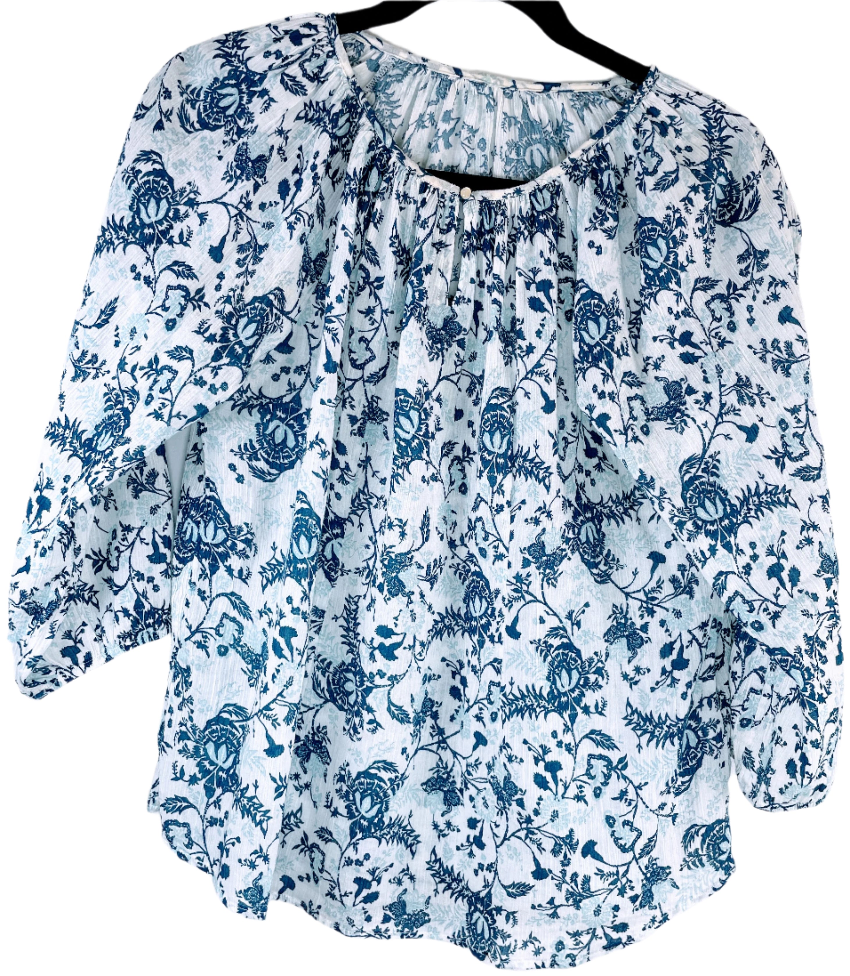 Ralph Lauren blue floral cotton peasant top front view