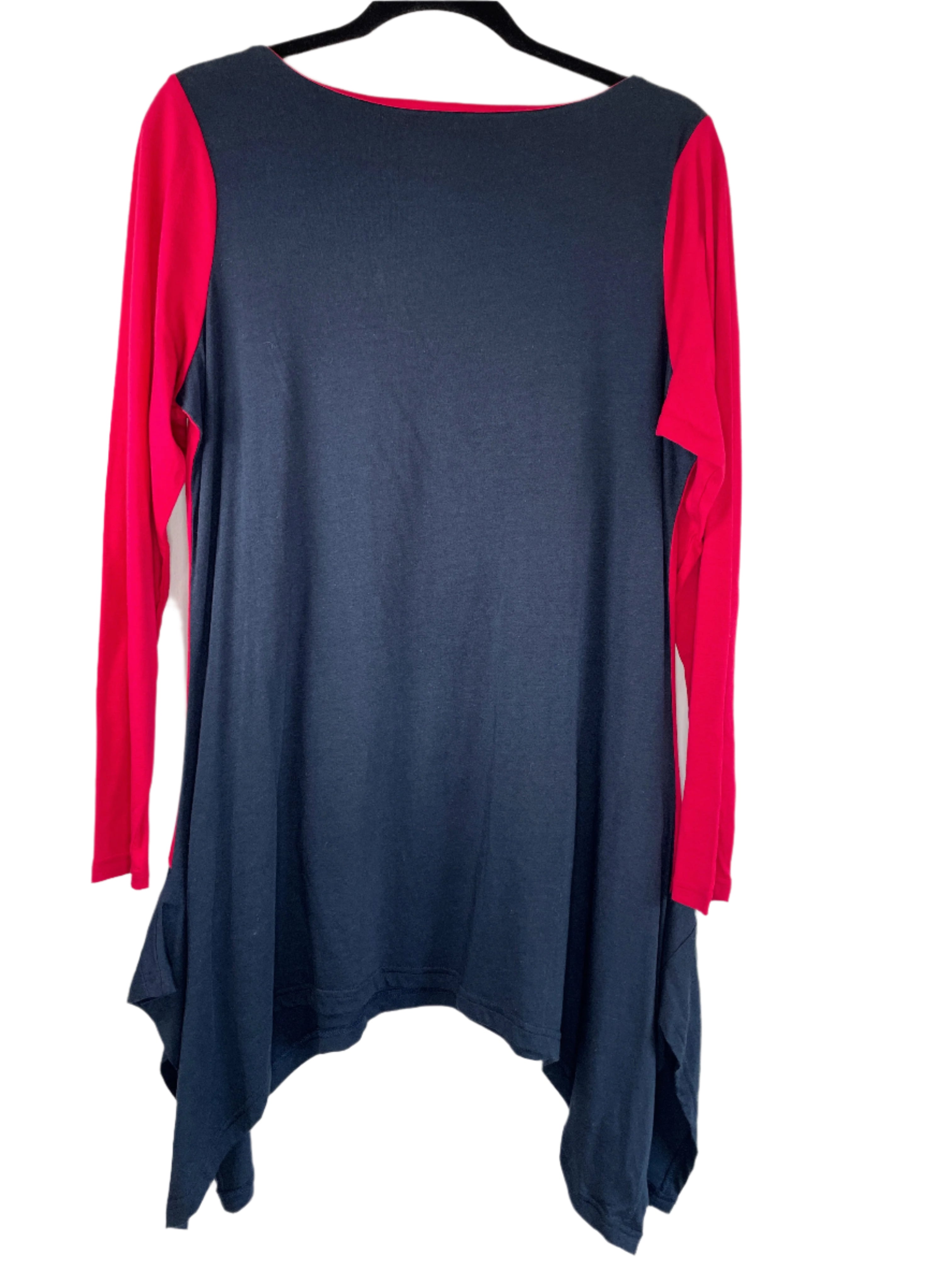 DG2 Diane Gilman pink and charcoal shark bite sequin hem long sleeve top