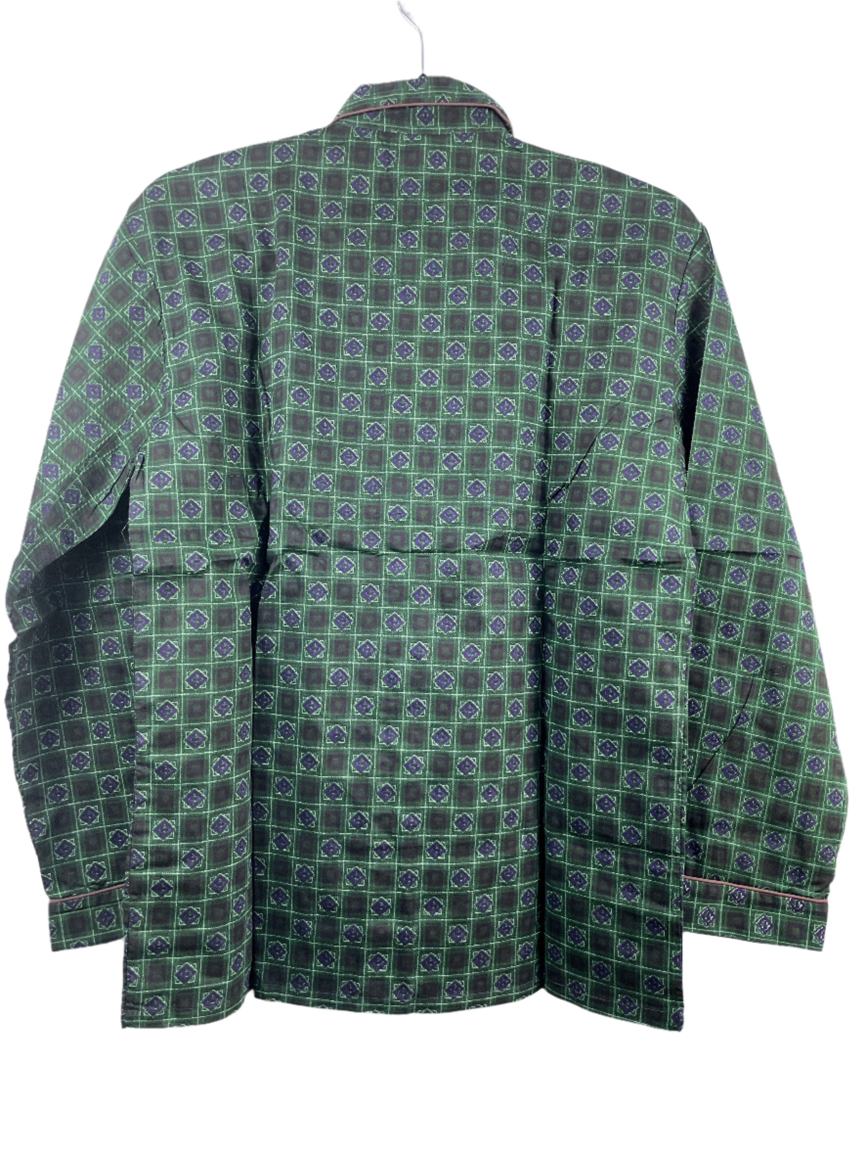 Laurent dark green geometric pattern lightweight cotton pyjama set with elastic waist pants and button-front top