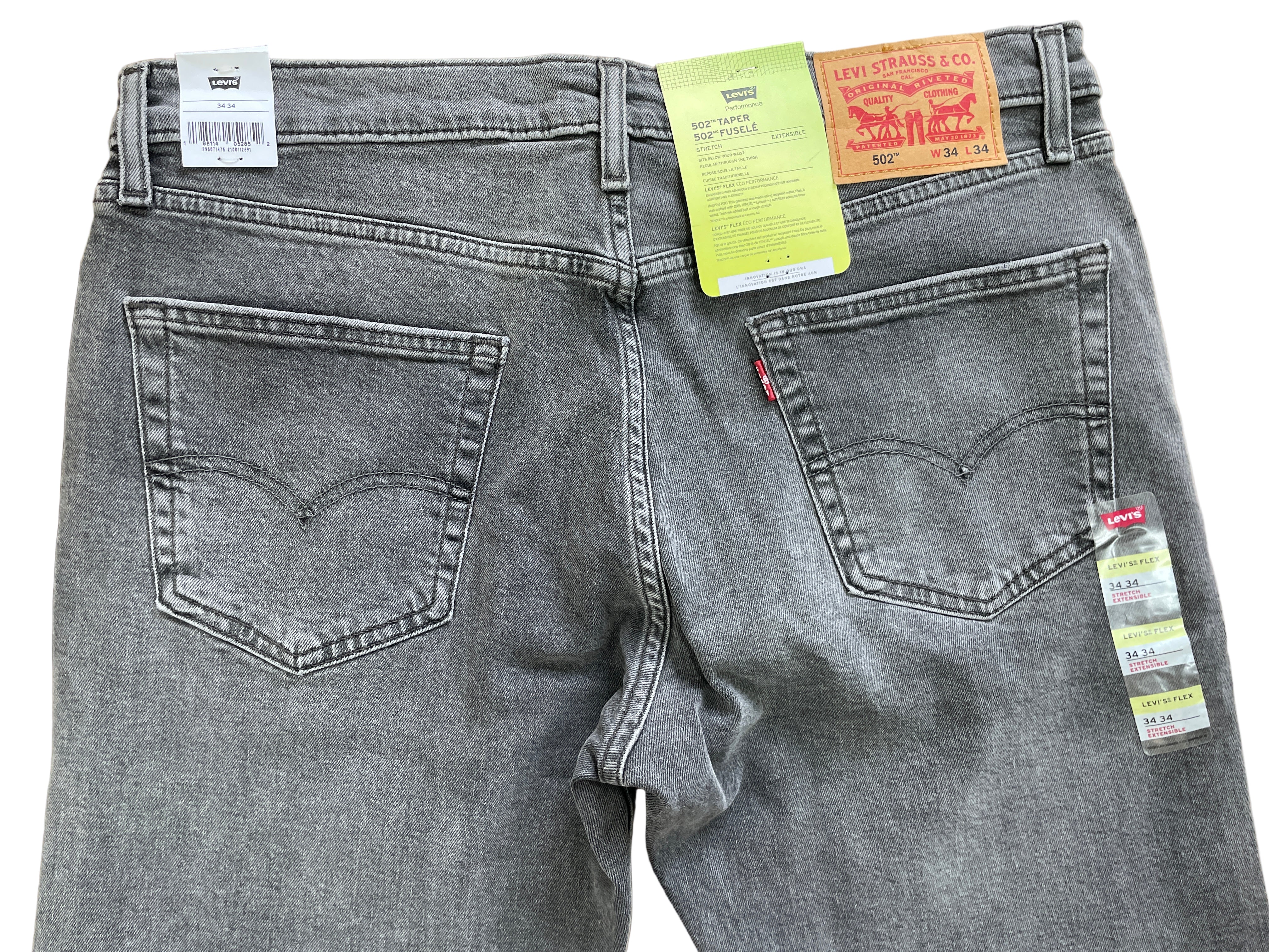 levi's 502 taper men's jeans grey full back view