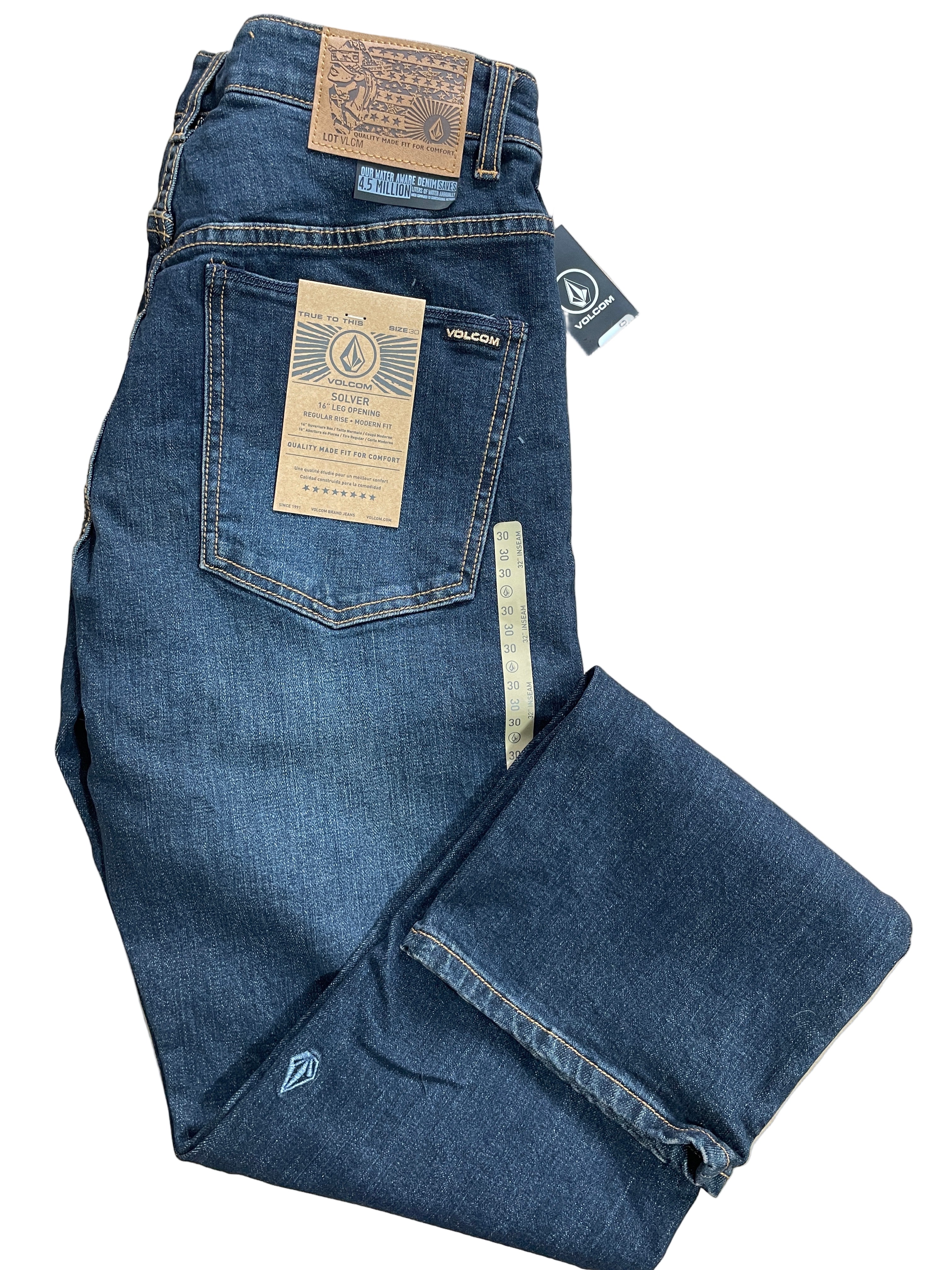 volcom solver modern straight men's jeans vintage blue