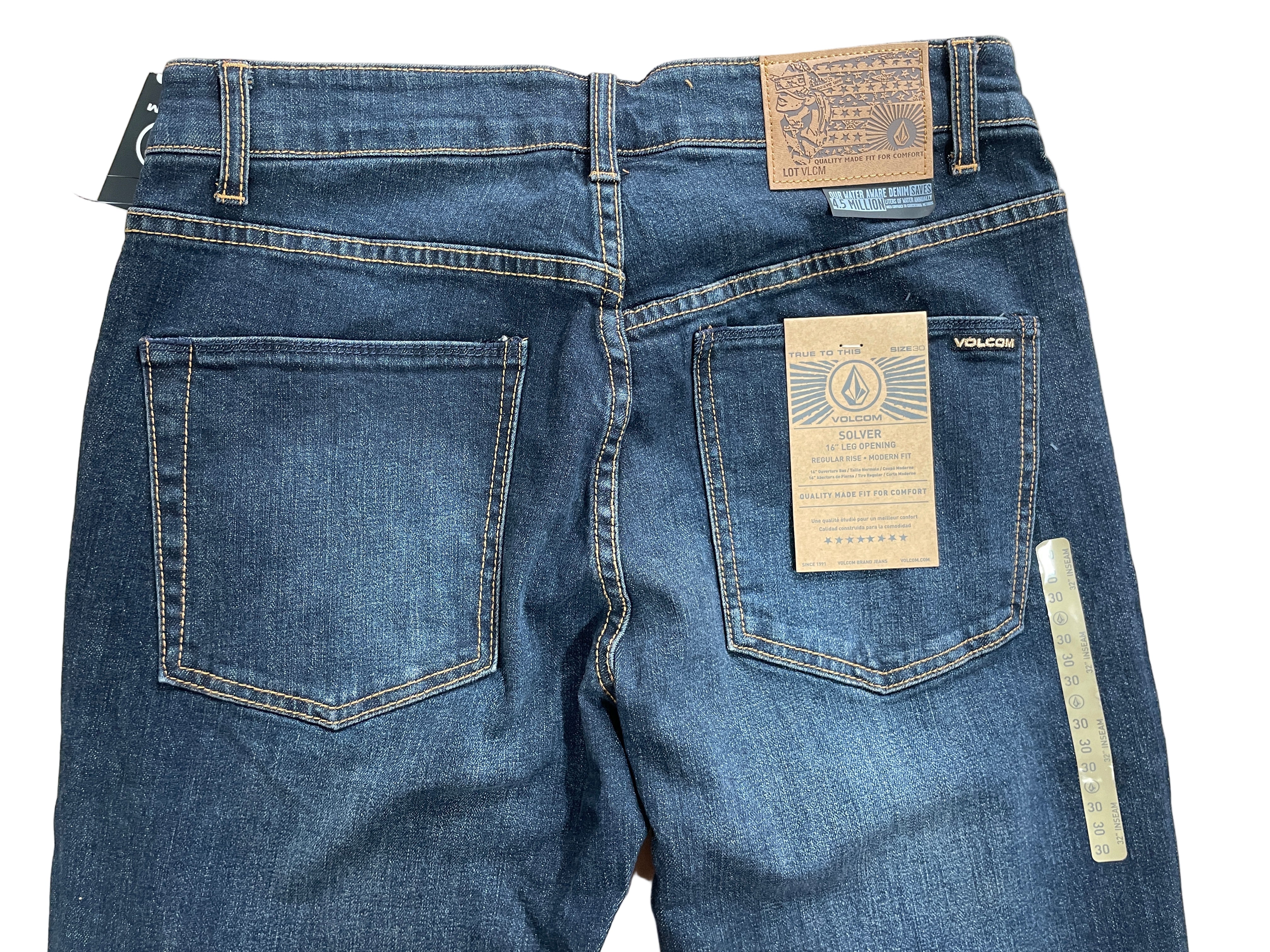 volcom solver modern straight men's jeans vintage blue back view