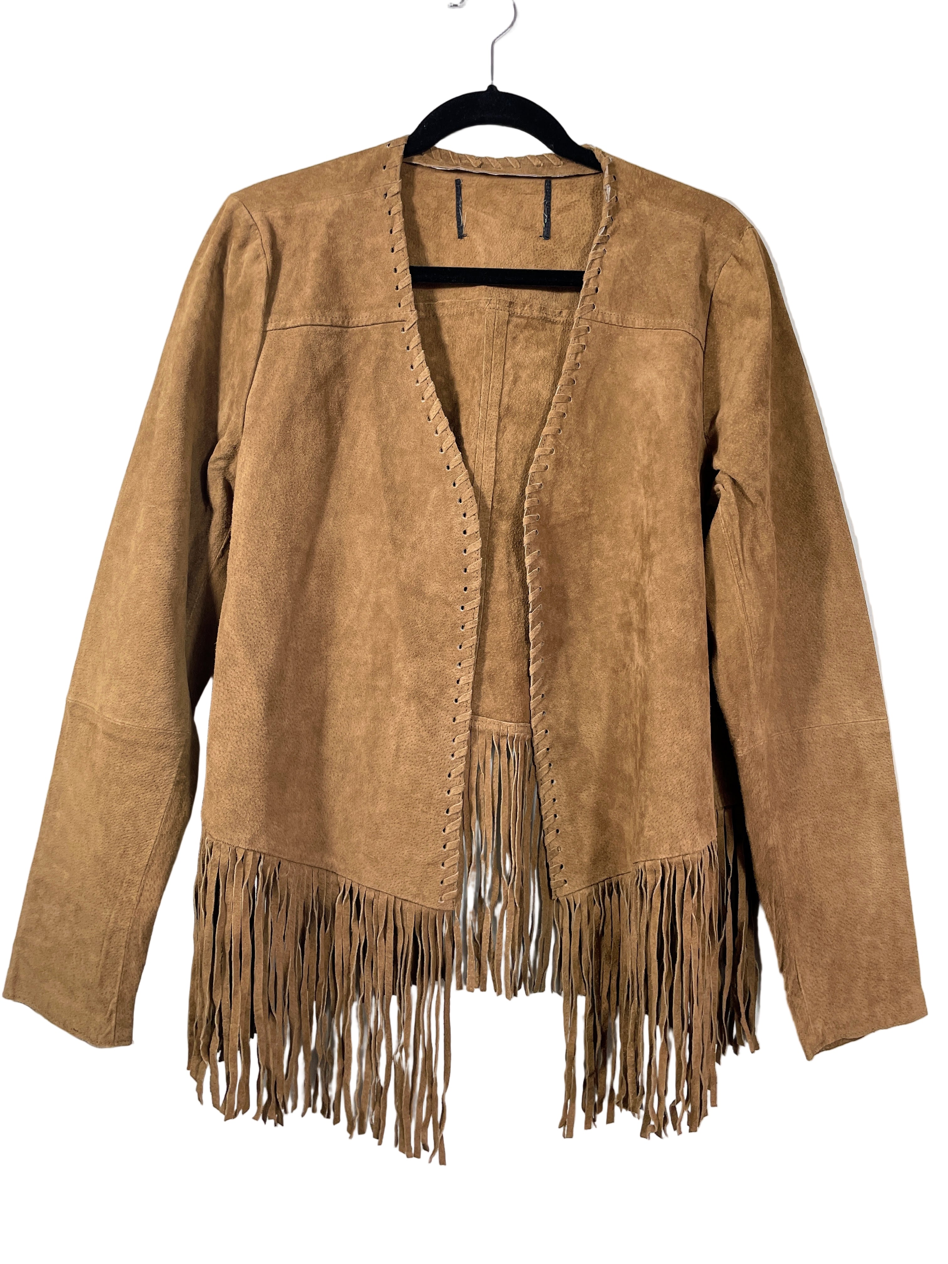 Vintage Danier tan suede fringed jacket front view