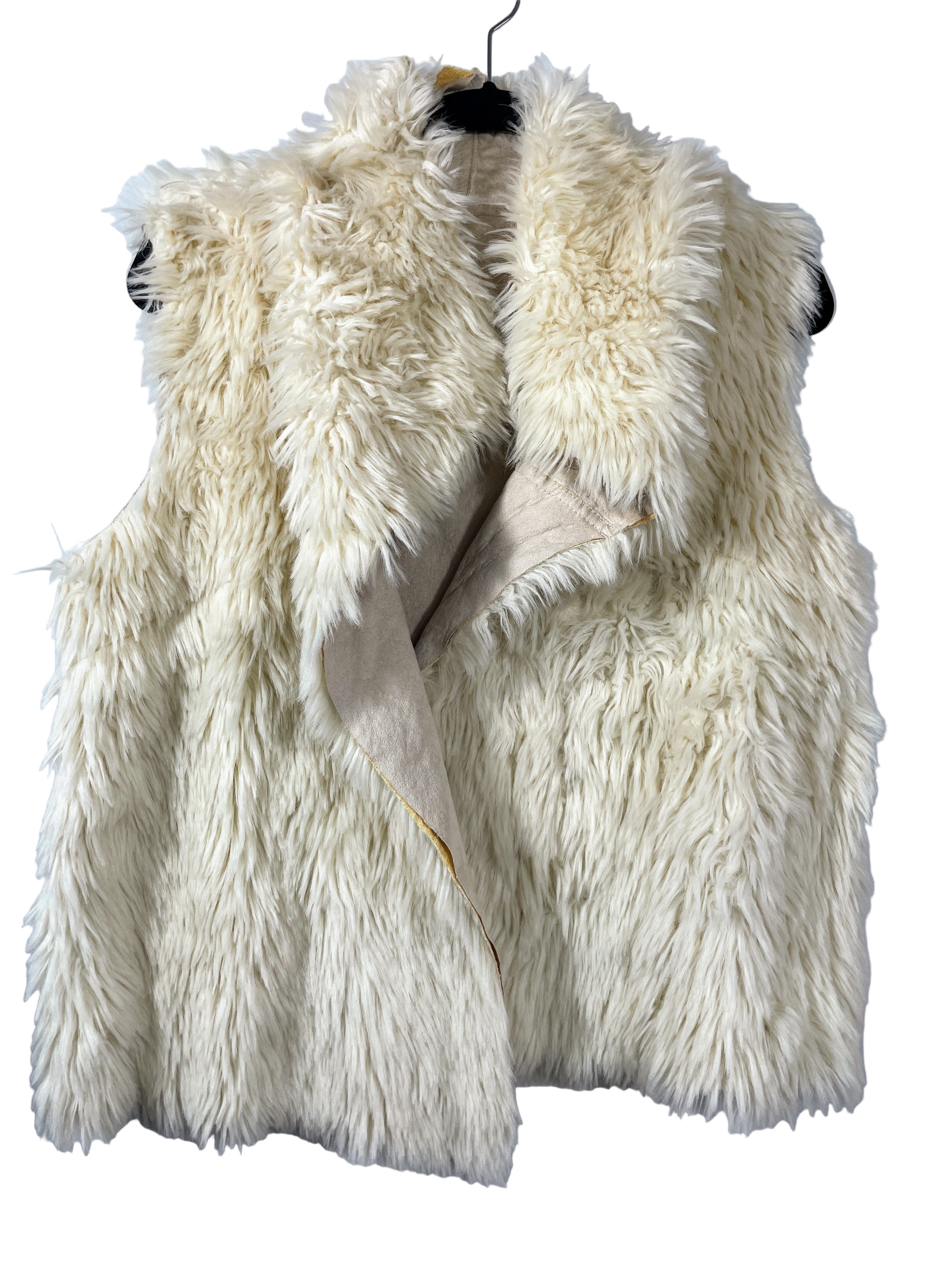 Cream faux fur vest front view