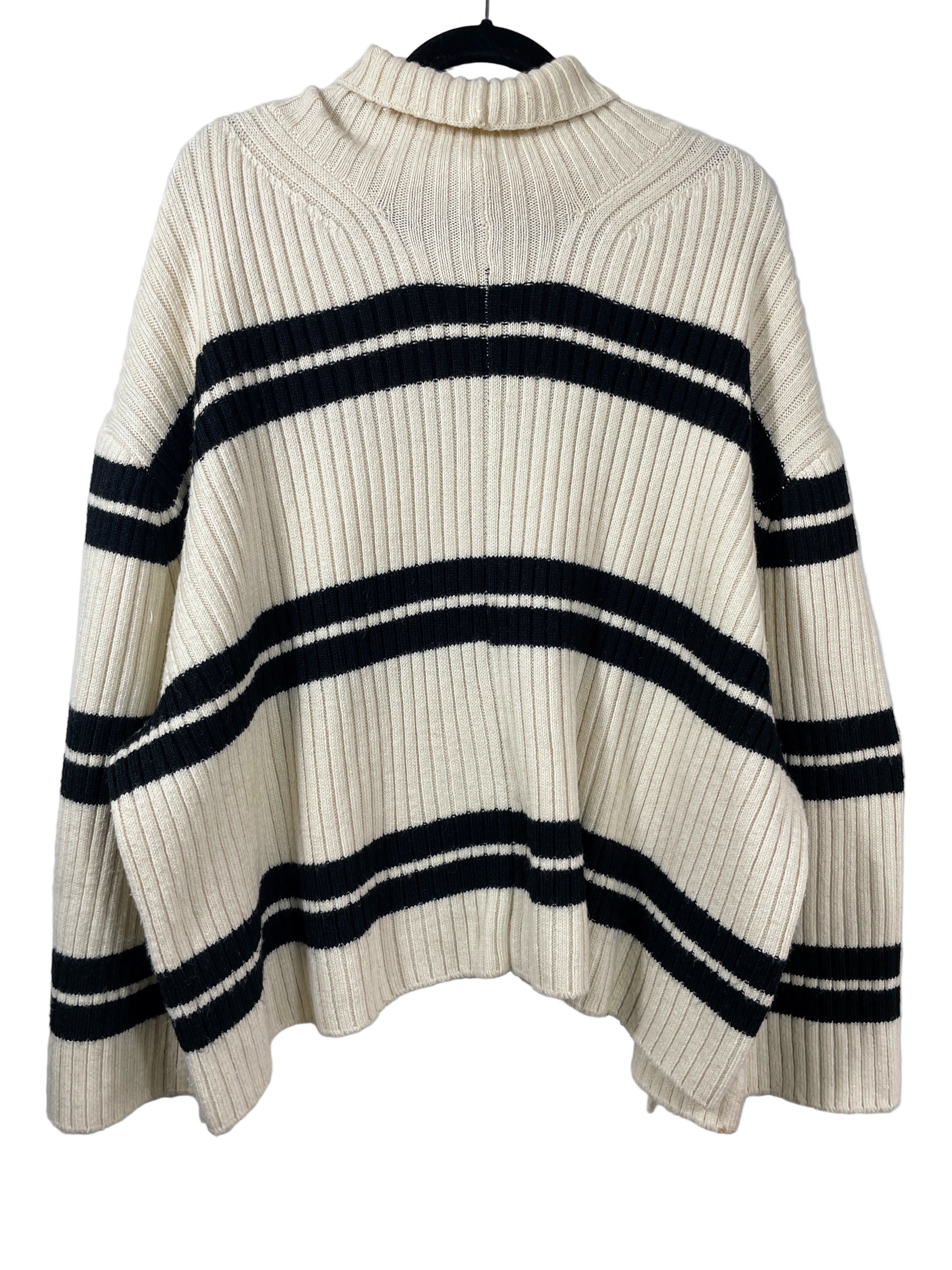 H&M cream ribbed sweater with black stripes back view