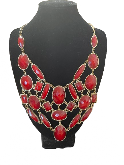 Lovisa red stone statement necklace gold-tone