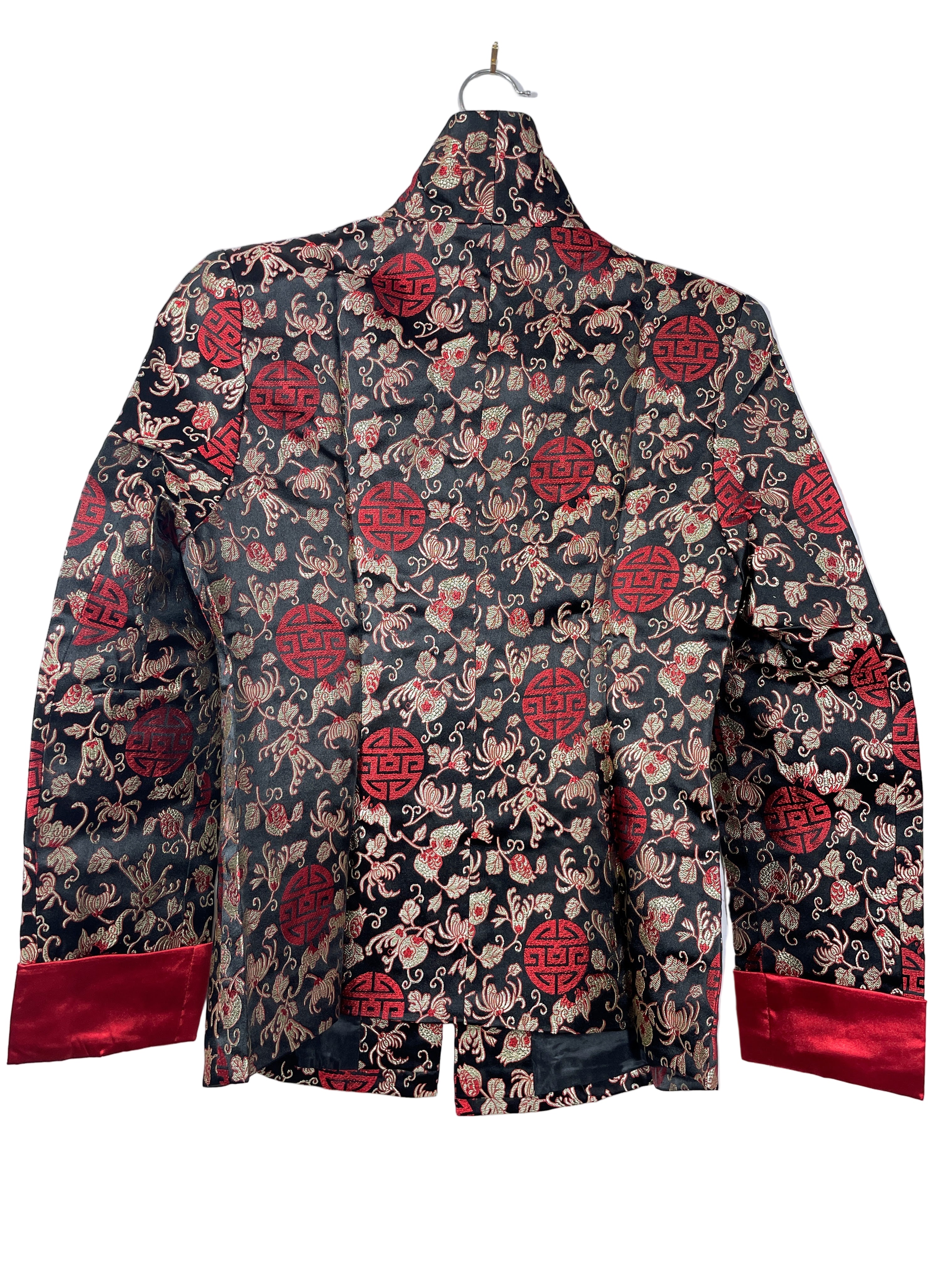 ke ming black and red traditional jacket back view