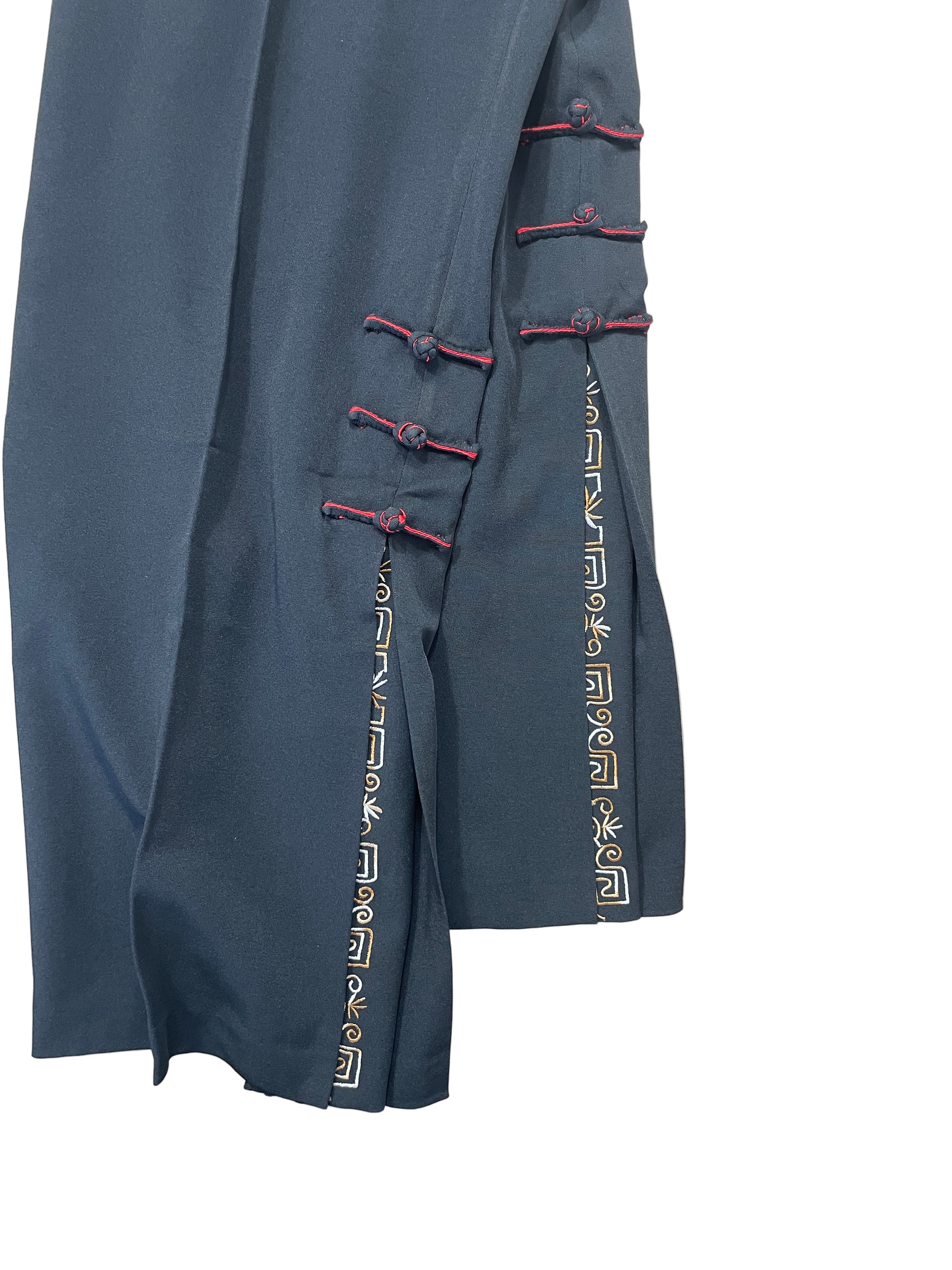 xi yang hua fu black pants gold patterned lining close-up