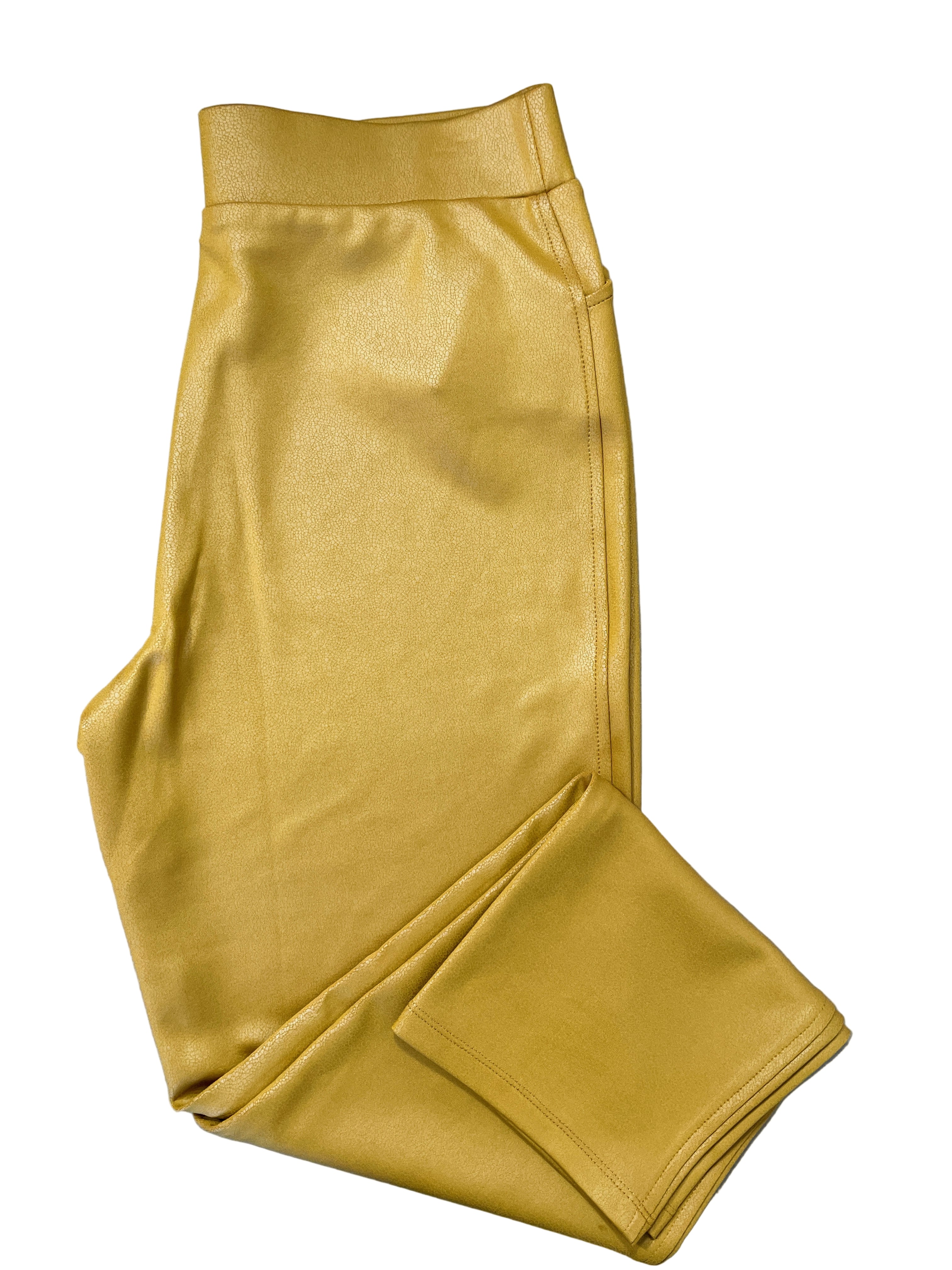 Folded view of Kim & Co mustard embossed pull-on pants