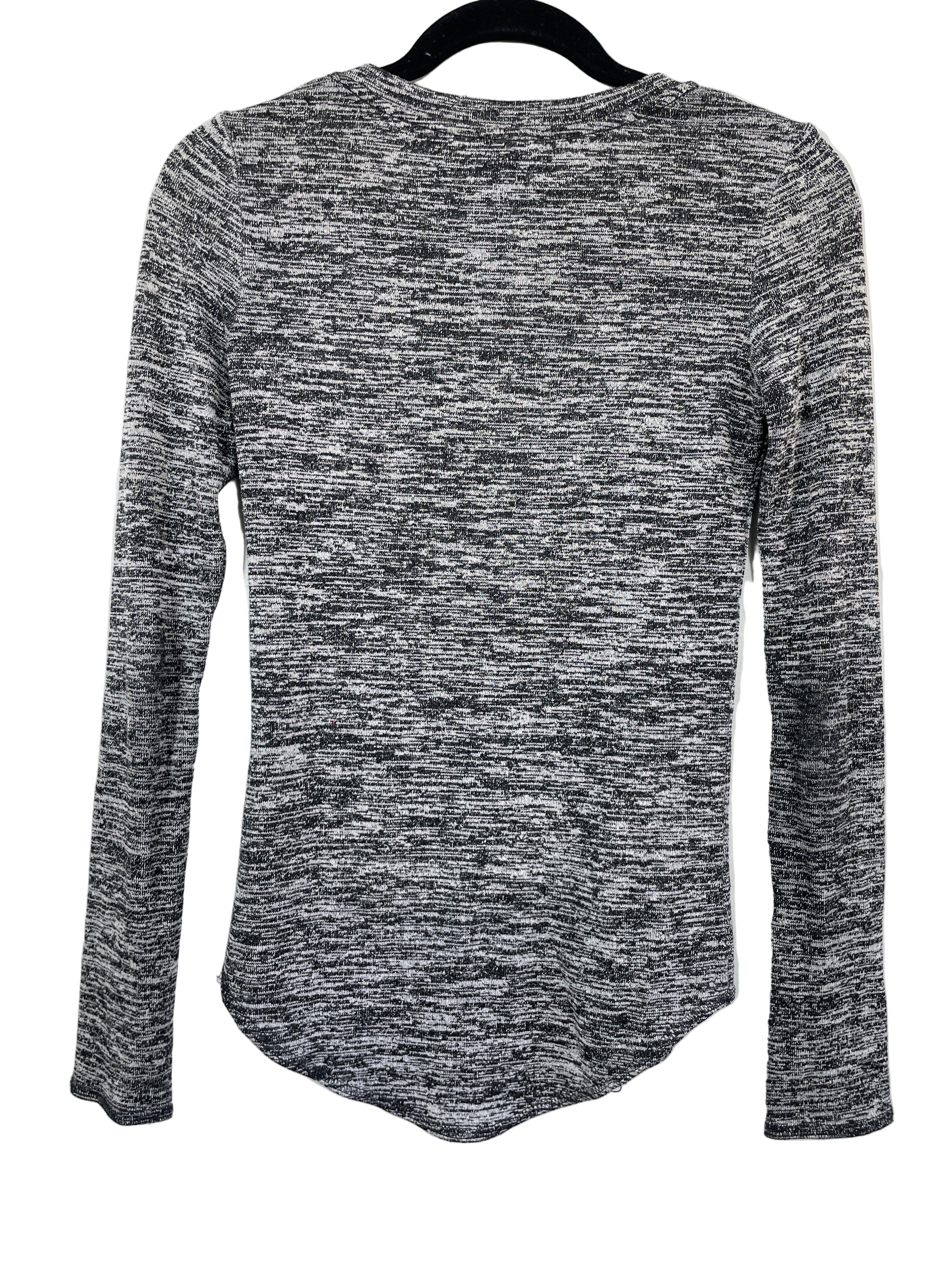Back view of Aritzia Wilfred Free grey marled long sleeve fitted top
