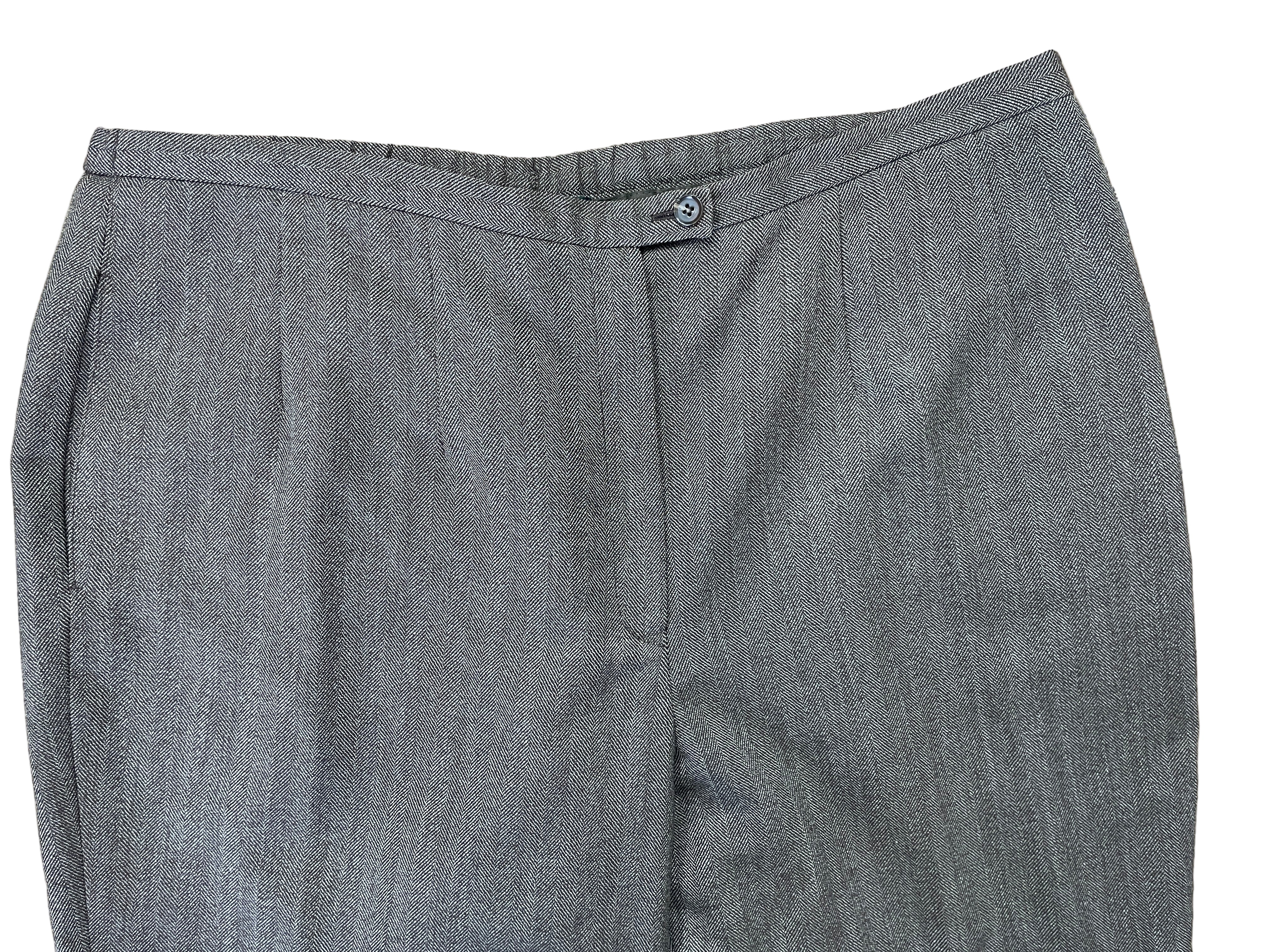 Vintage Harve Benard brown wool herringbone pants front view with zipper and button closure