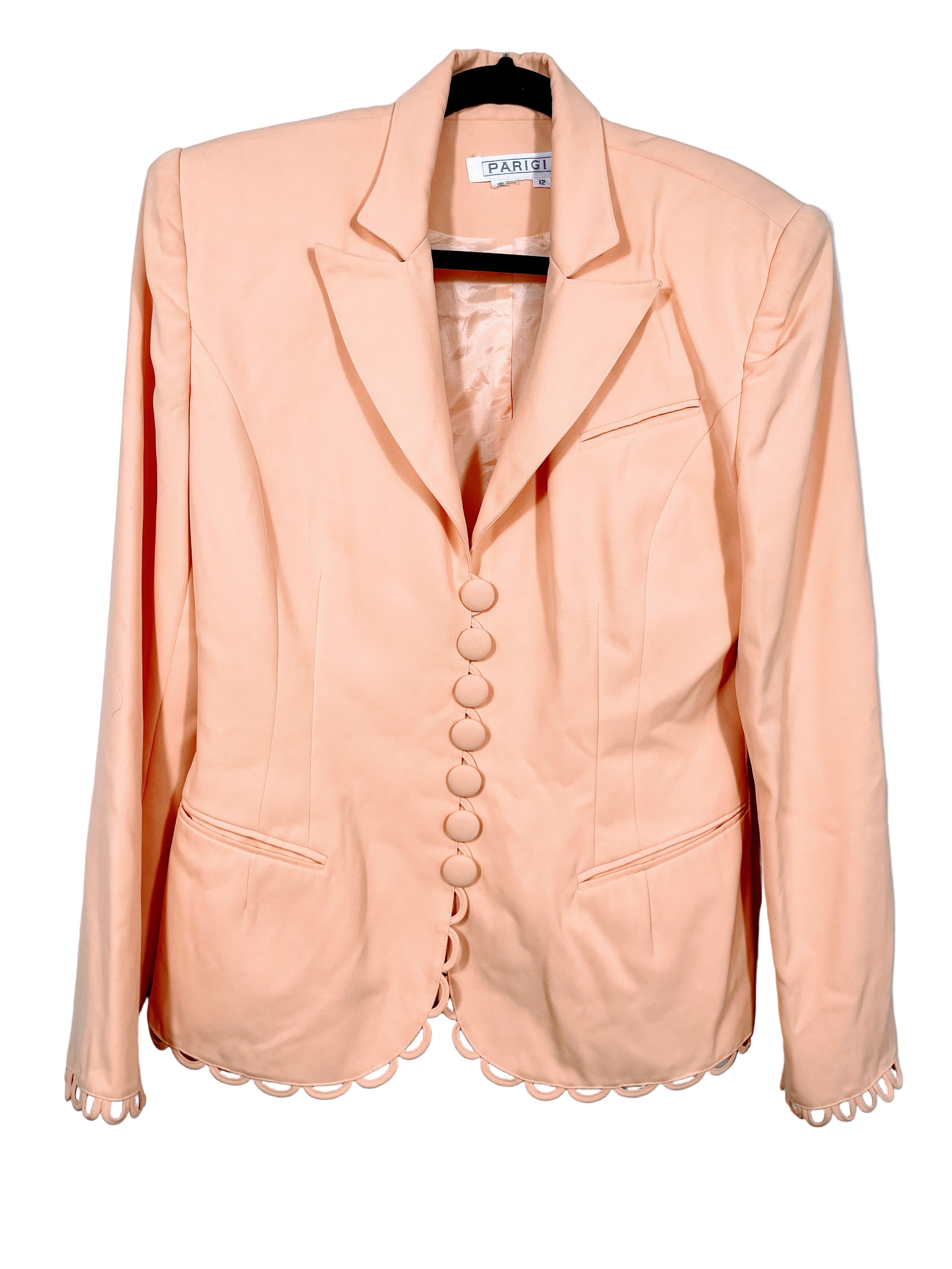Vintage Parigi peach blazer front view with scalloped trim