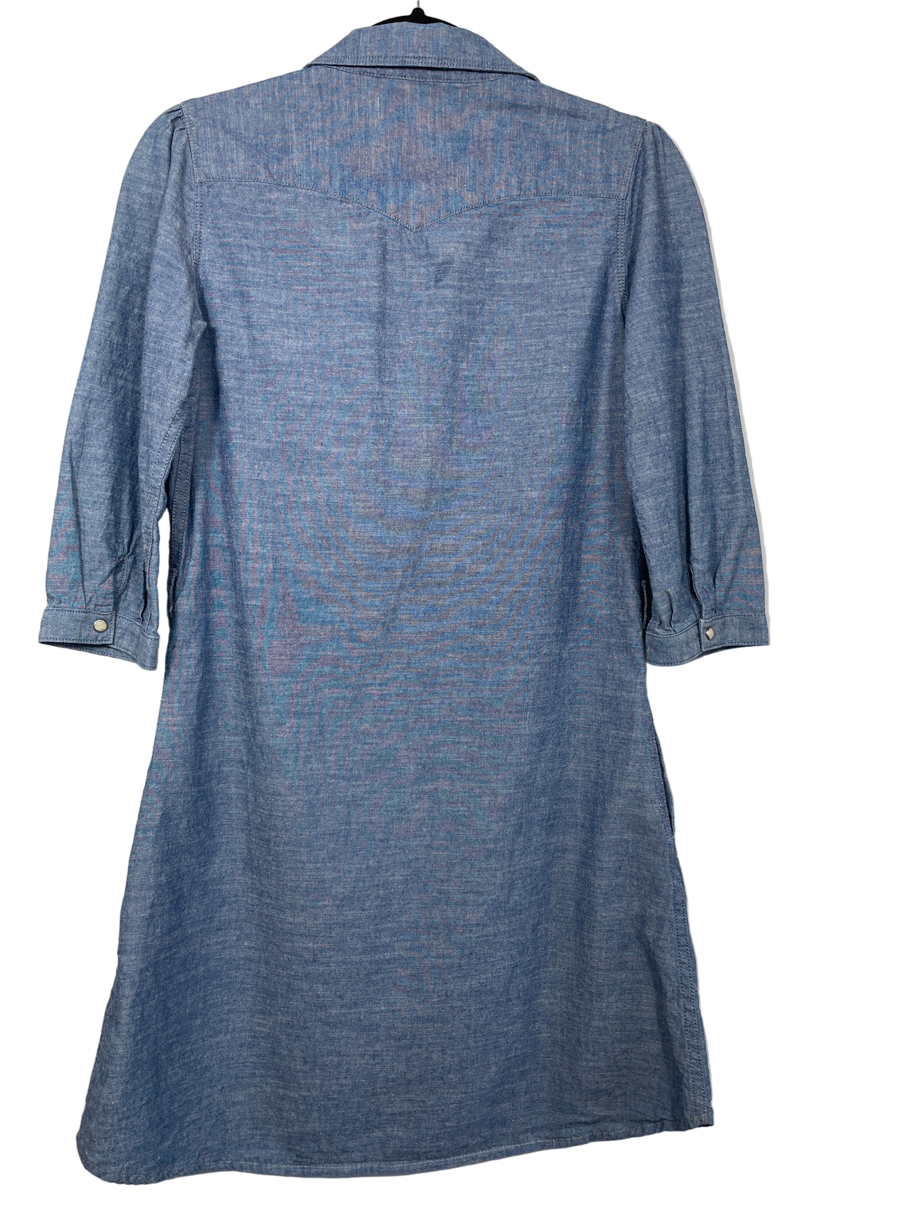 Levi’s lightweight denim shirt dress back view showing yoke detail and mid-length sleeves