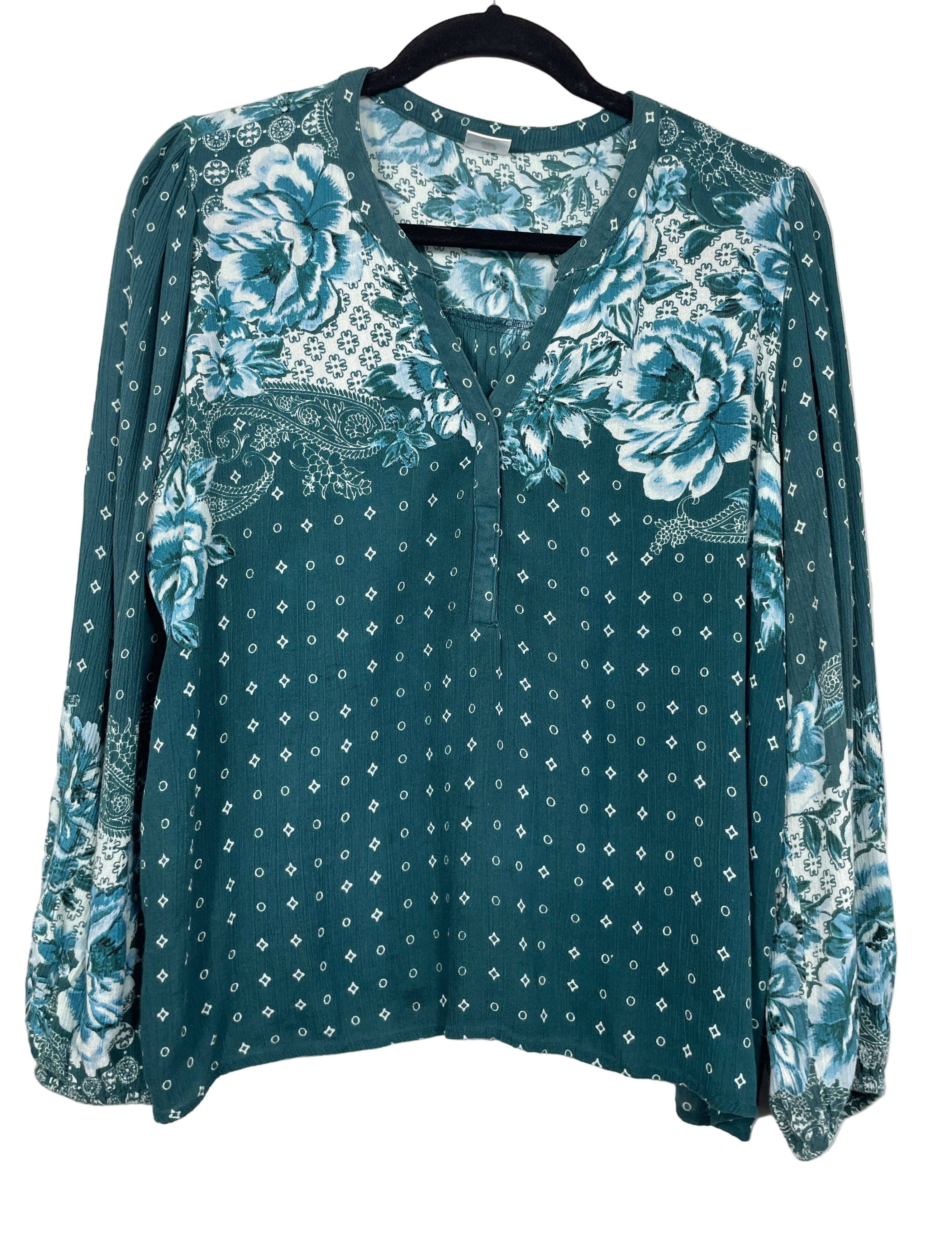 Bila 77 teal floral boho top front view