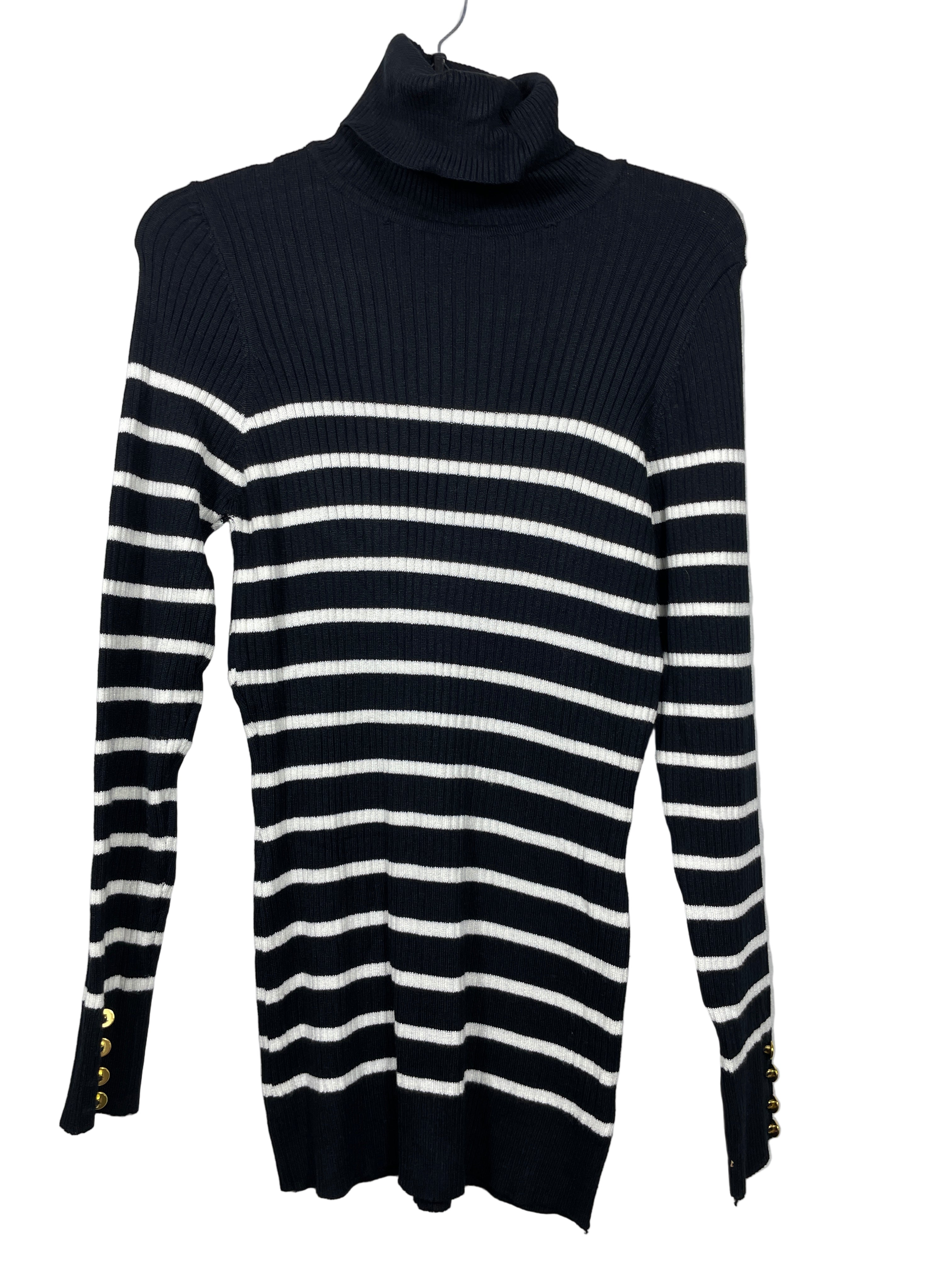 INC. striped ribbed turtleneck top black front view