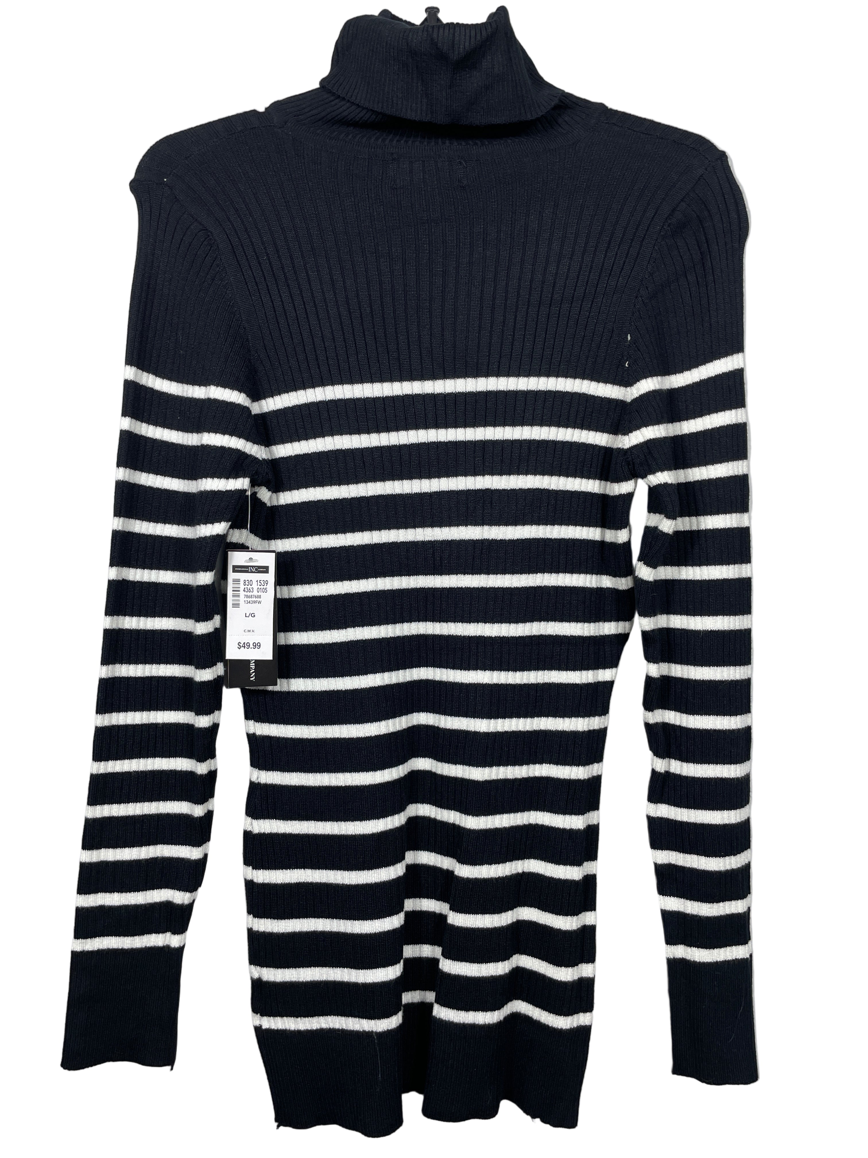 INC. striped ribbed turtleneck top black back view