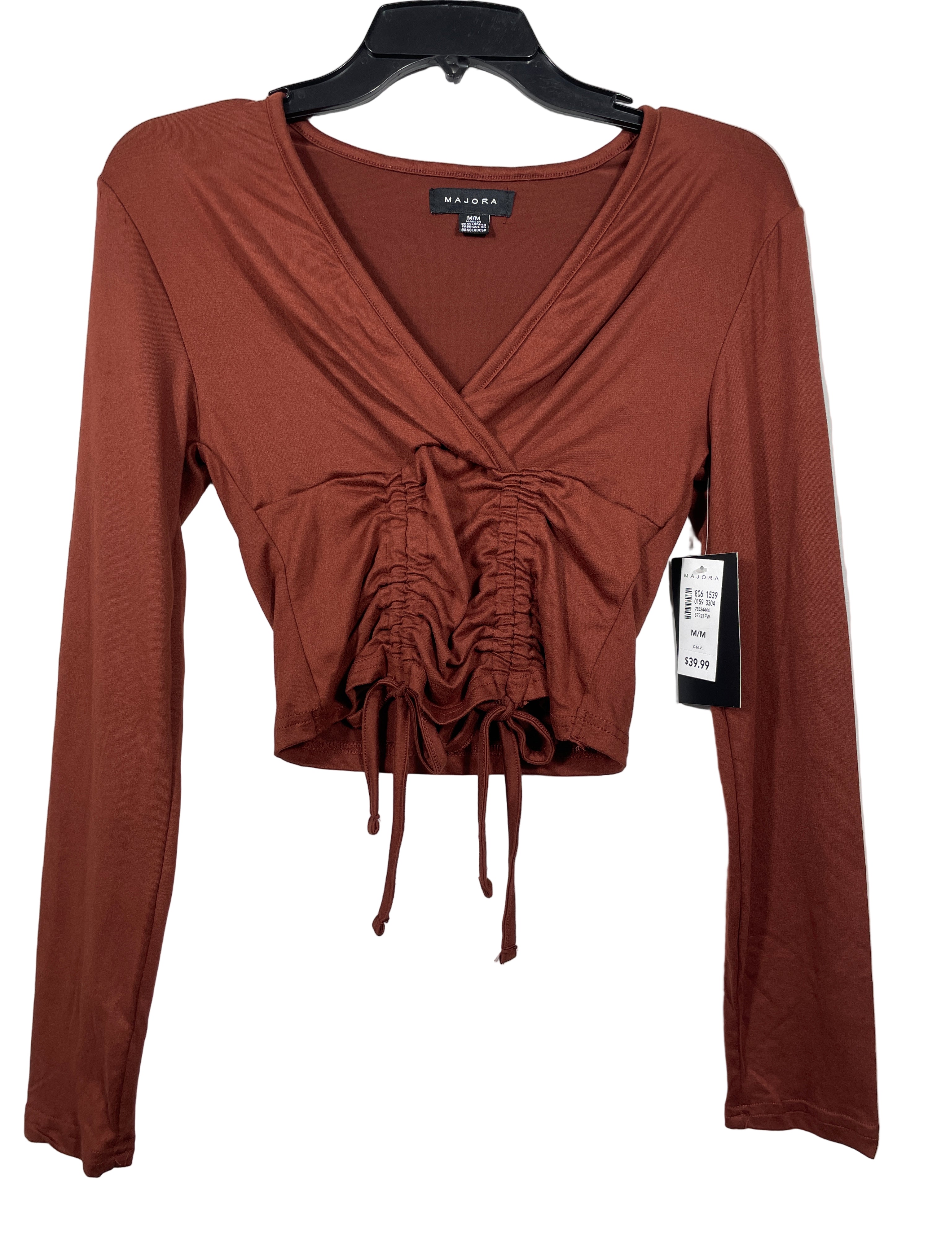 Majora ruched drawcord crop top rust front view