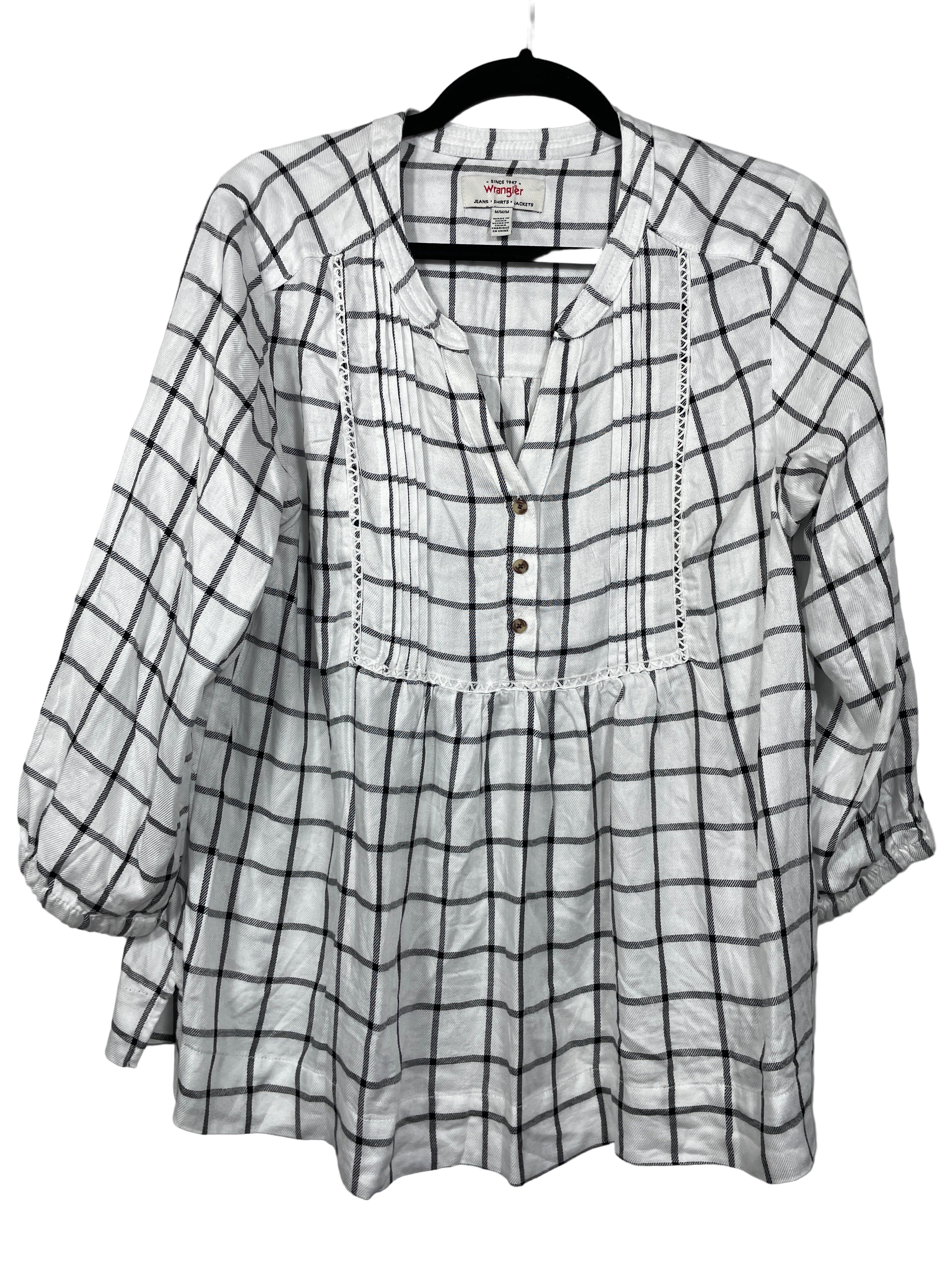Wrangler white and black check blouse front view