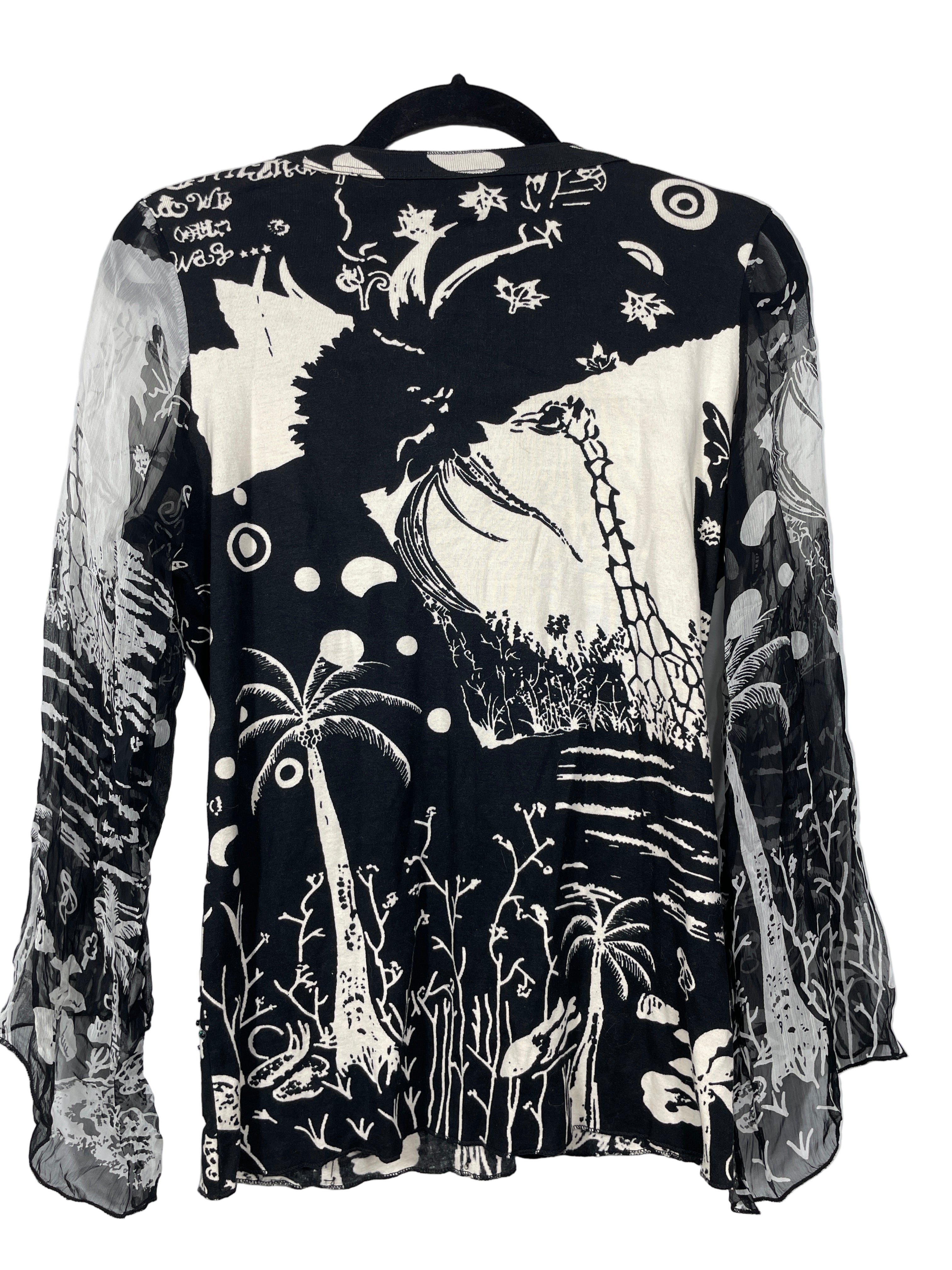 Papa Vancouver black and cream artistic print blouse back view