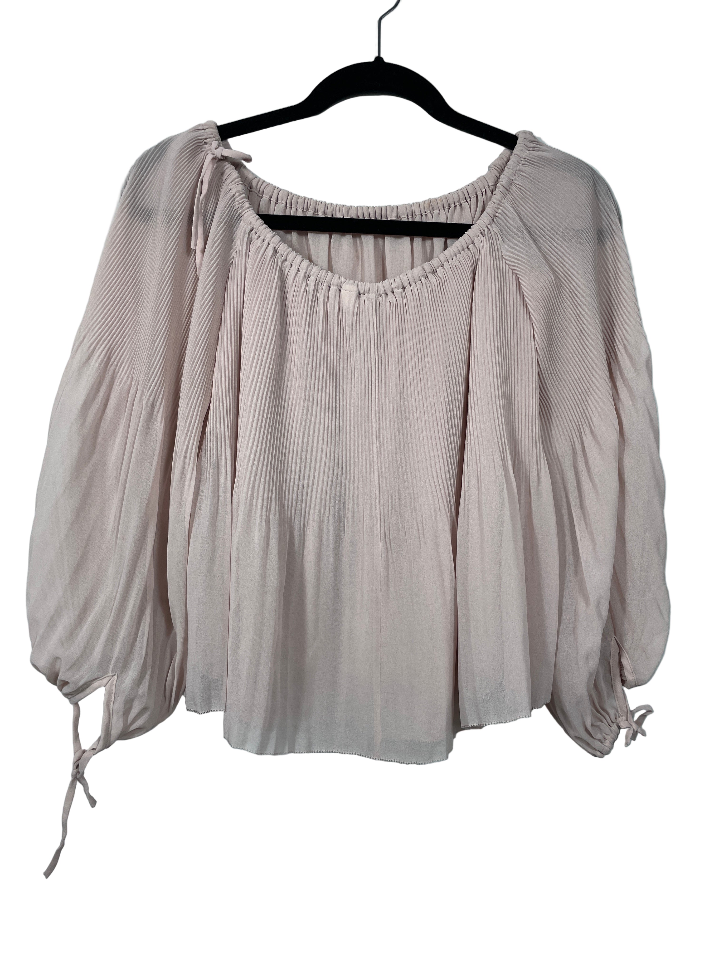 Aritzia Wilfred soft blush pleated blouse front view