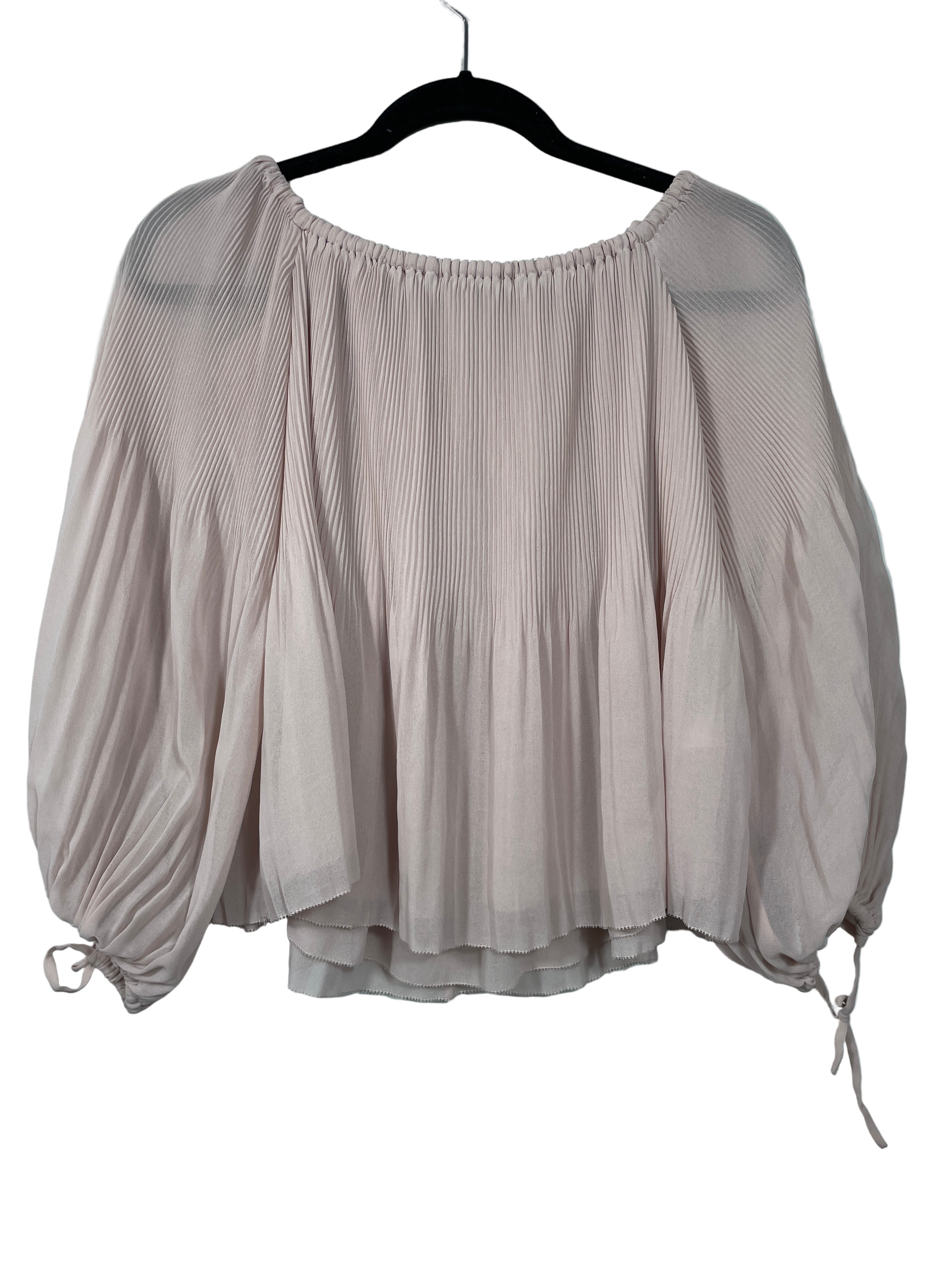 Aritzia Wilfred soft blush pleated blouse back view