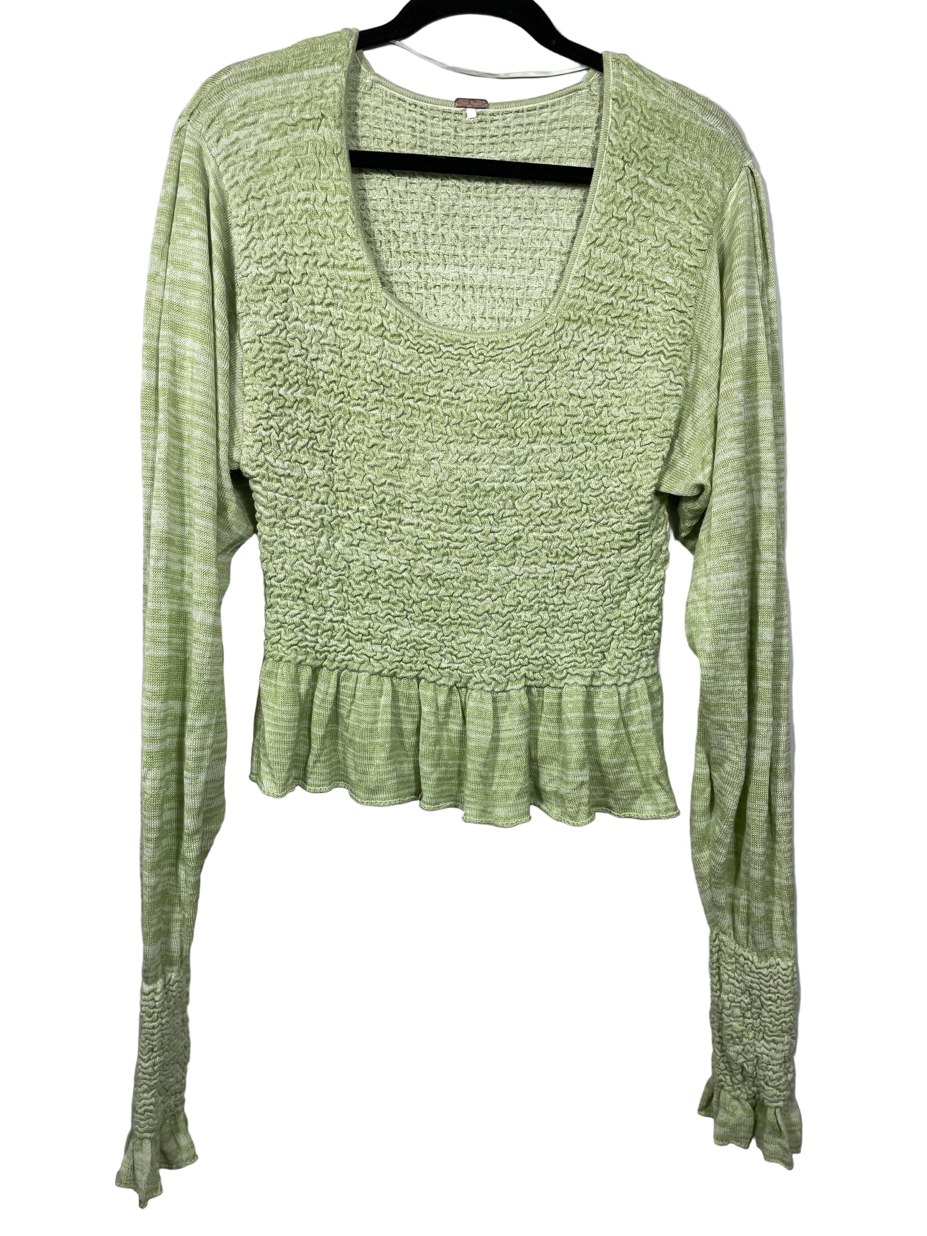 Free People light green smocked peplum top front view