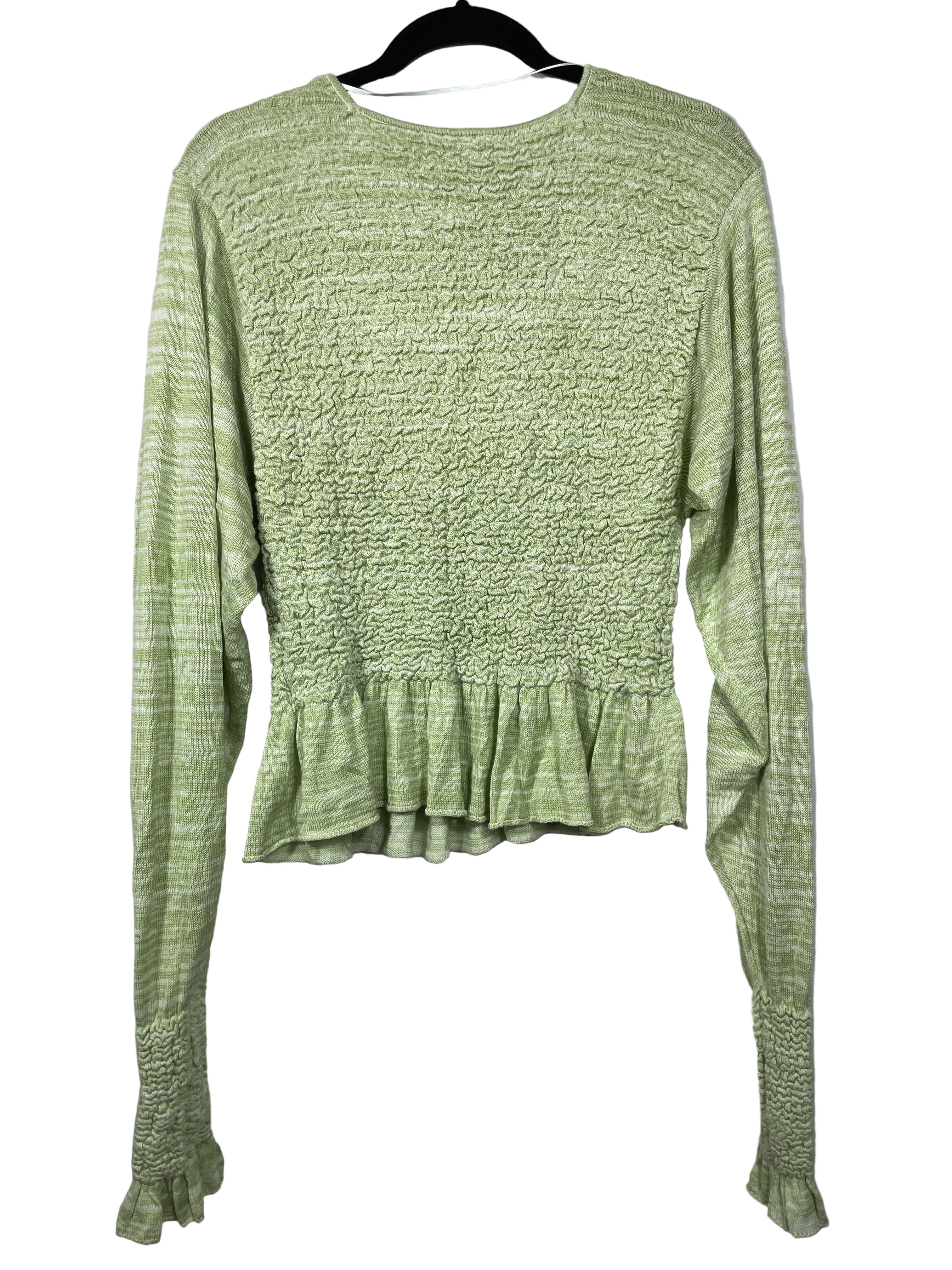 Free People light green smocked peplum top back view