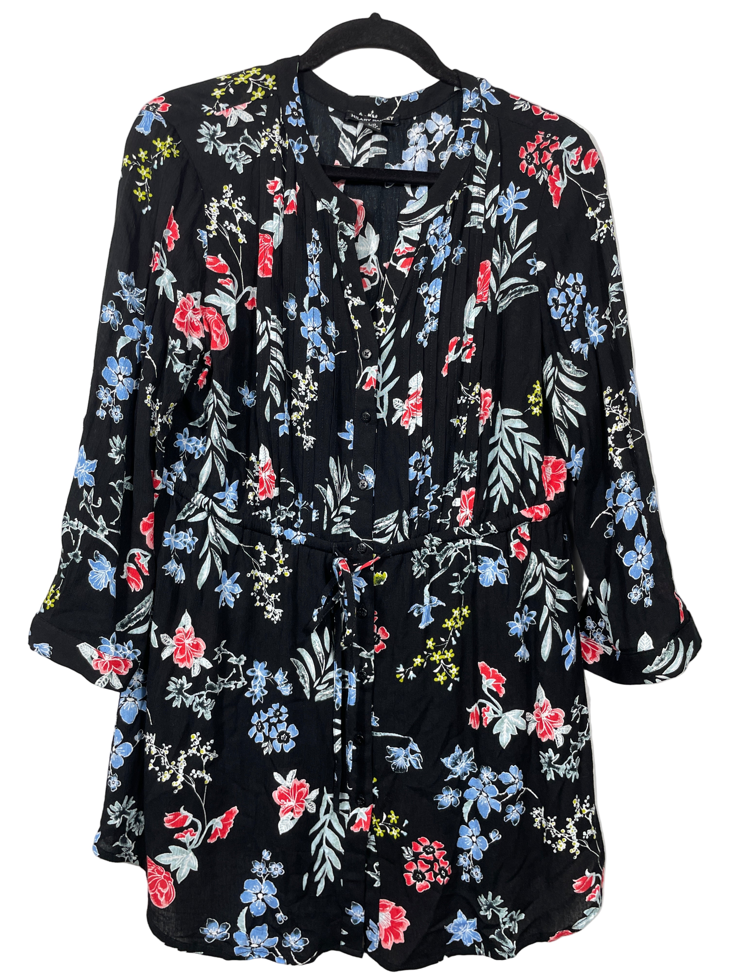 Hilary Radley long black floral blouse front view
