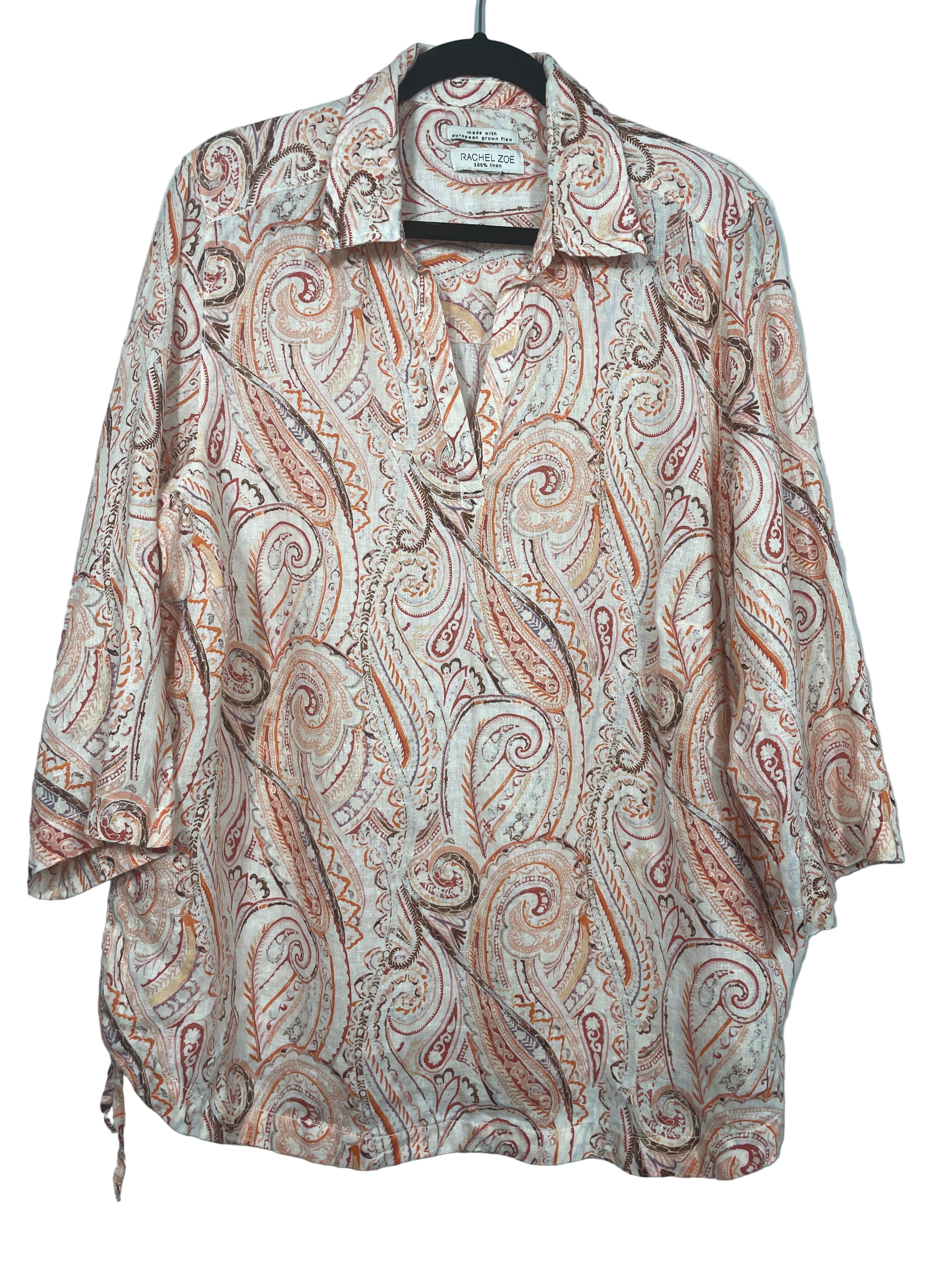 Rachel Zoe linen paisley print top front view