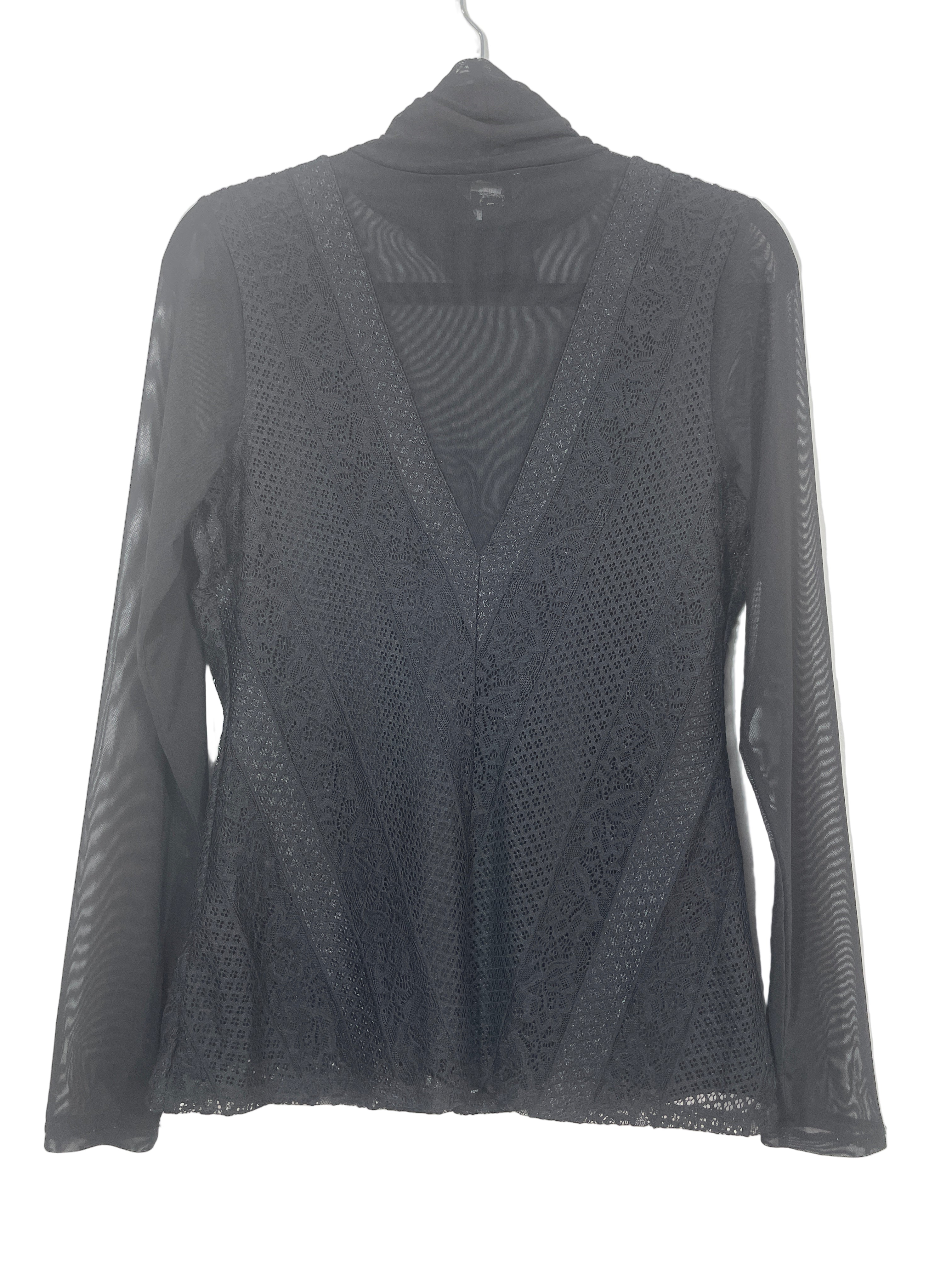 GUESS black sheer lace long sleeve top back view