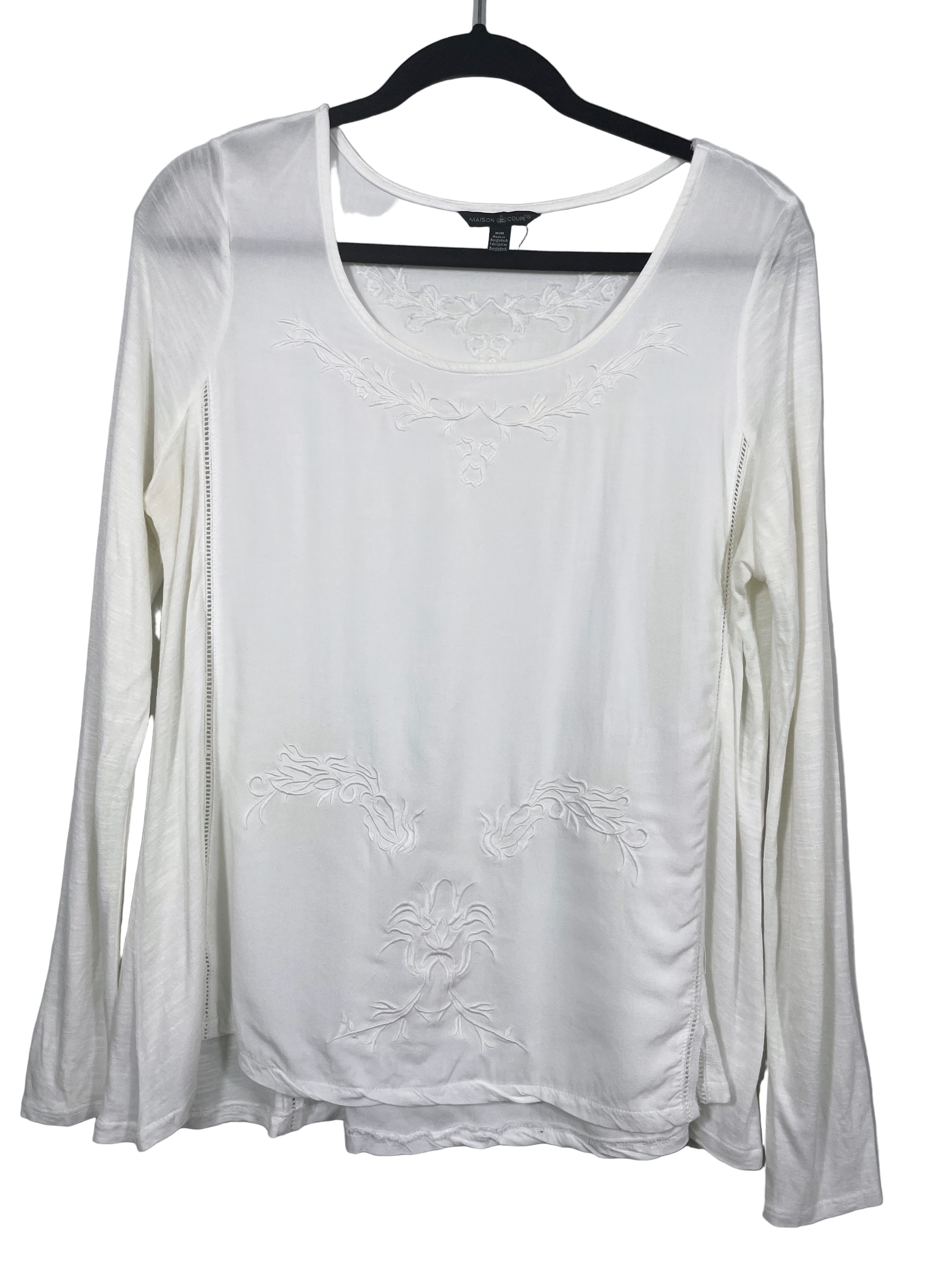 Maison Coupe white embroidered long sleeve top front view