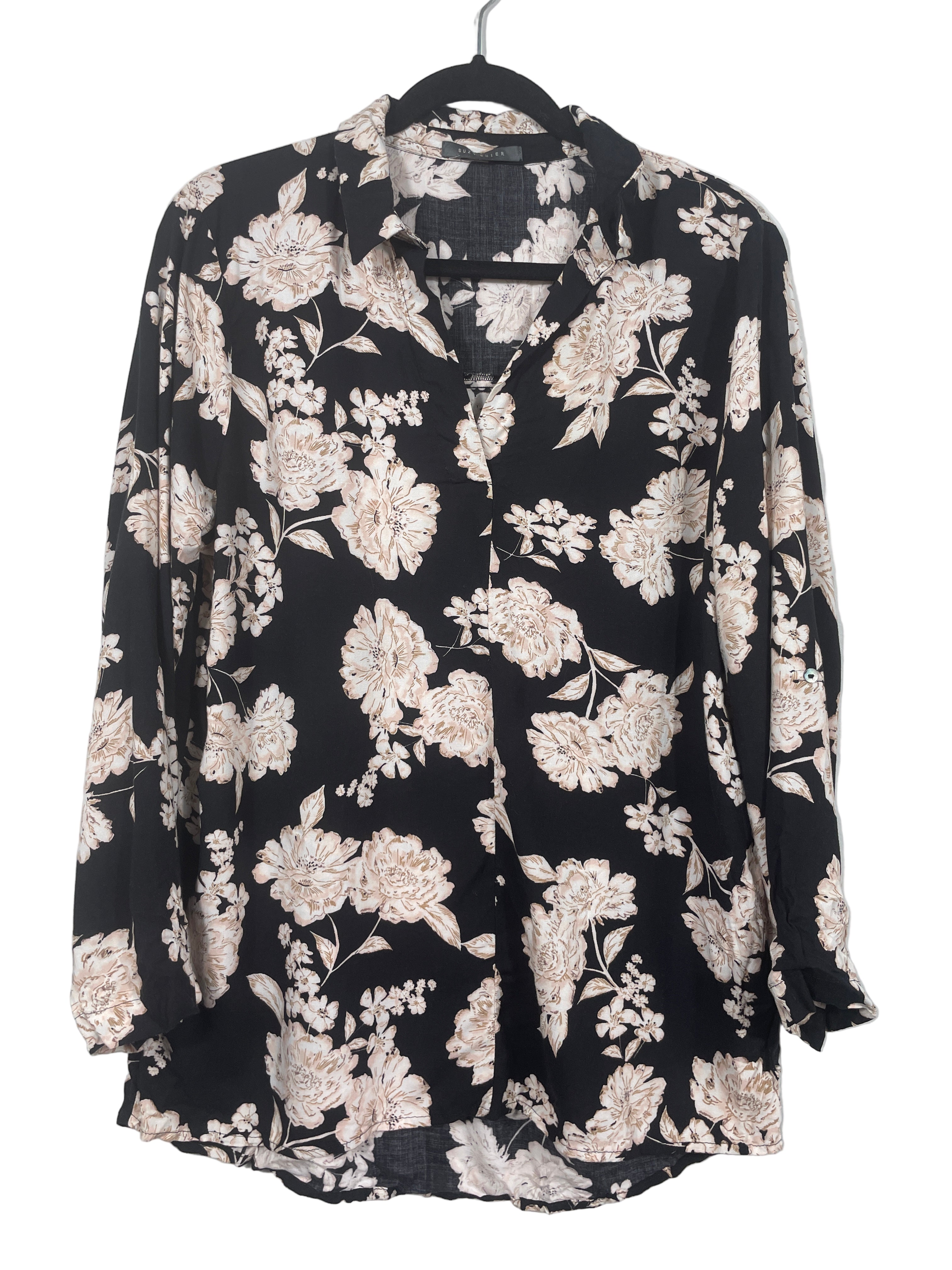 Suzy Shier black floral blouse front view