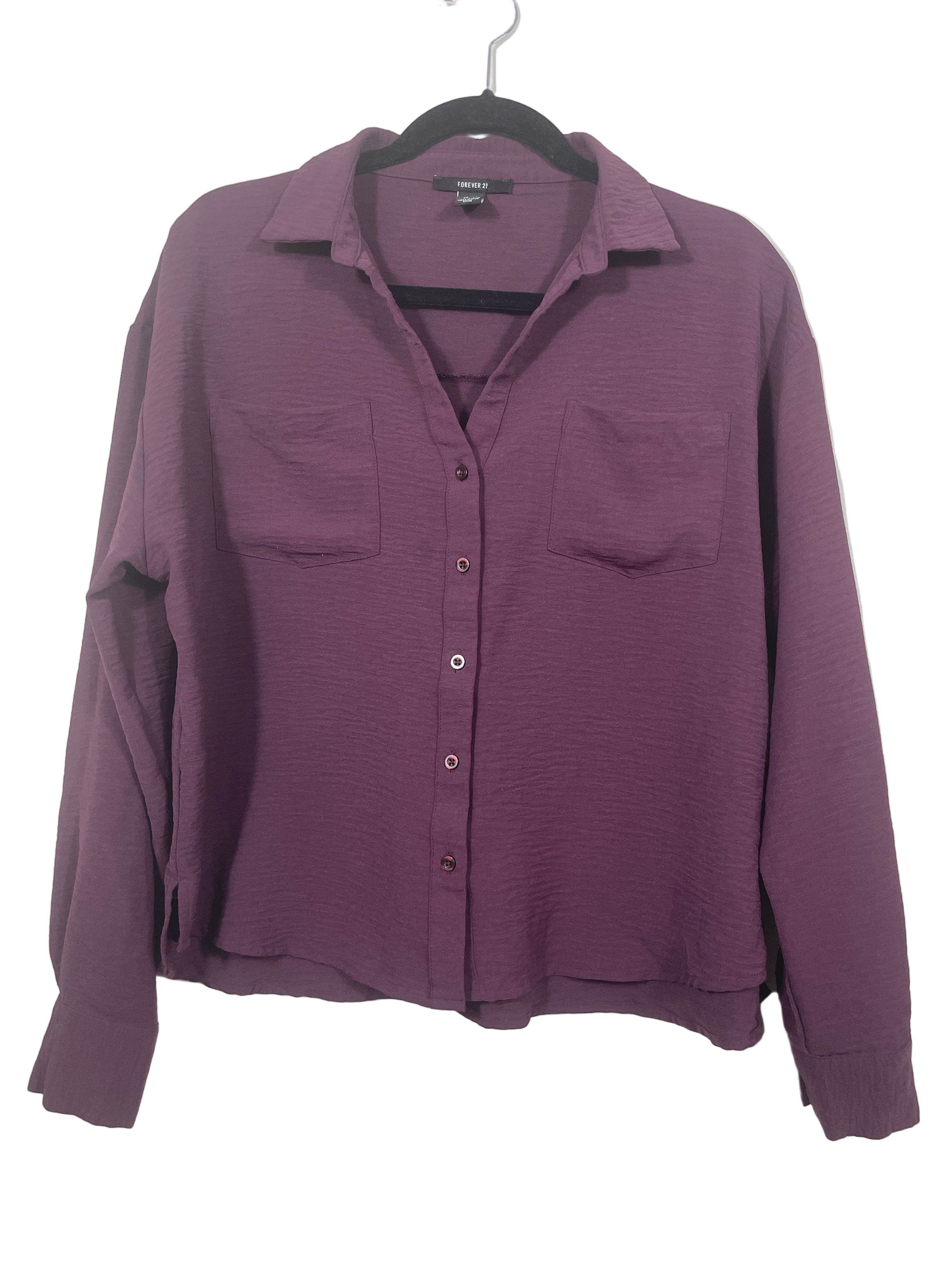 Forever 21 plum button-front blouse front view