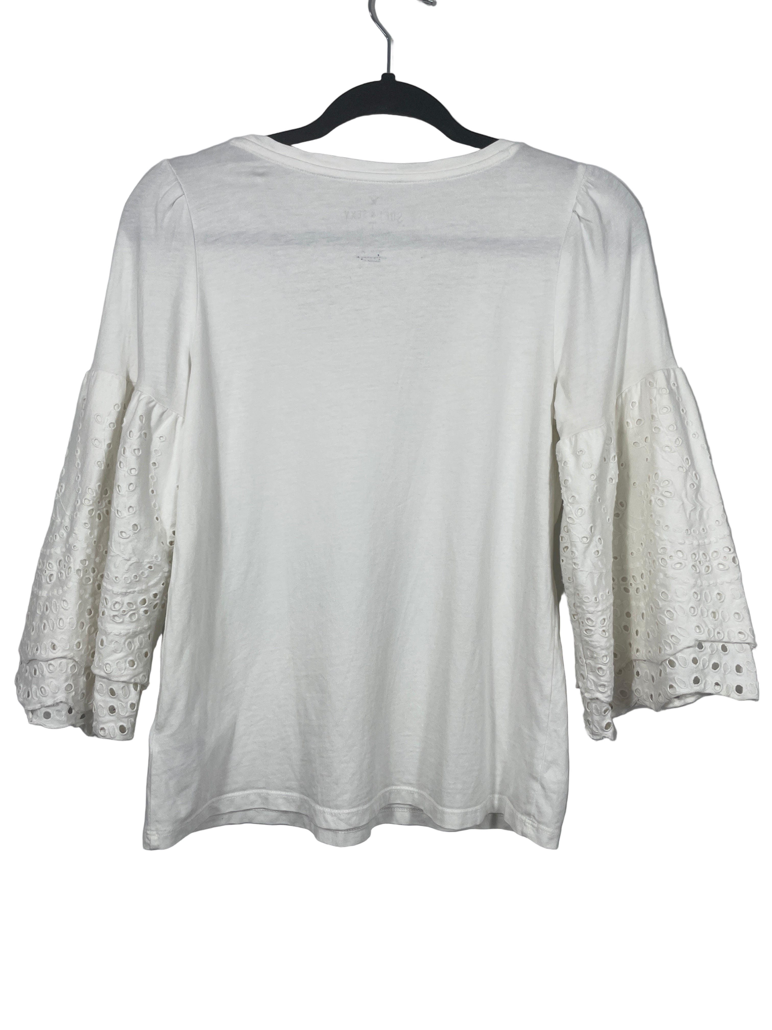 American Eagle cream eyelet sleeve top back view