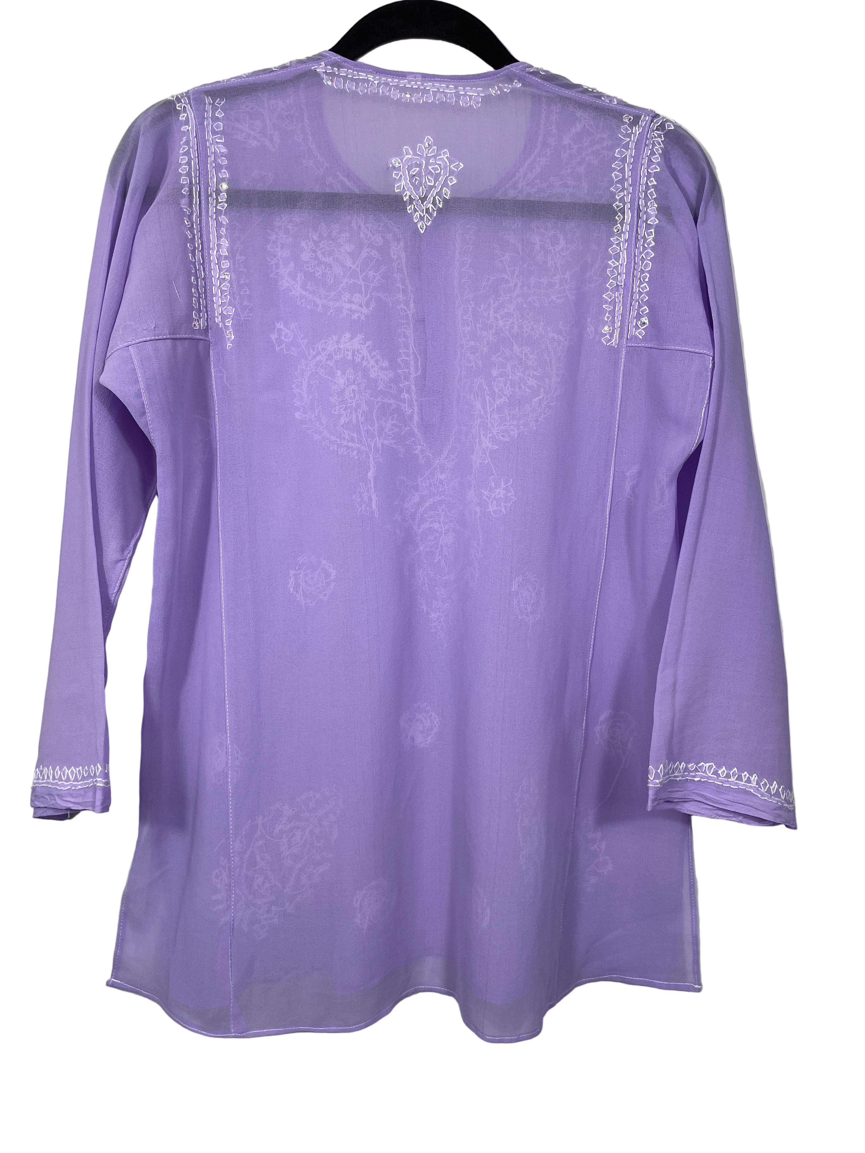 lilac embroidered sheer tunic back view