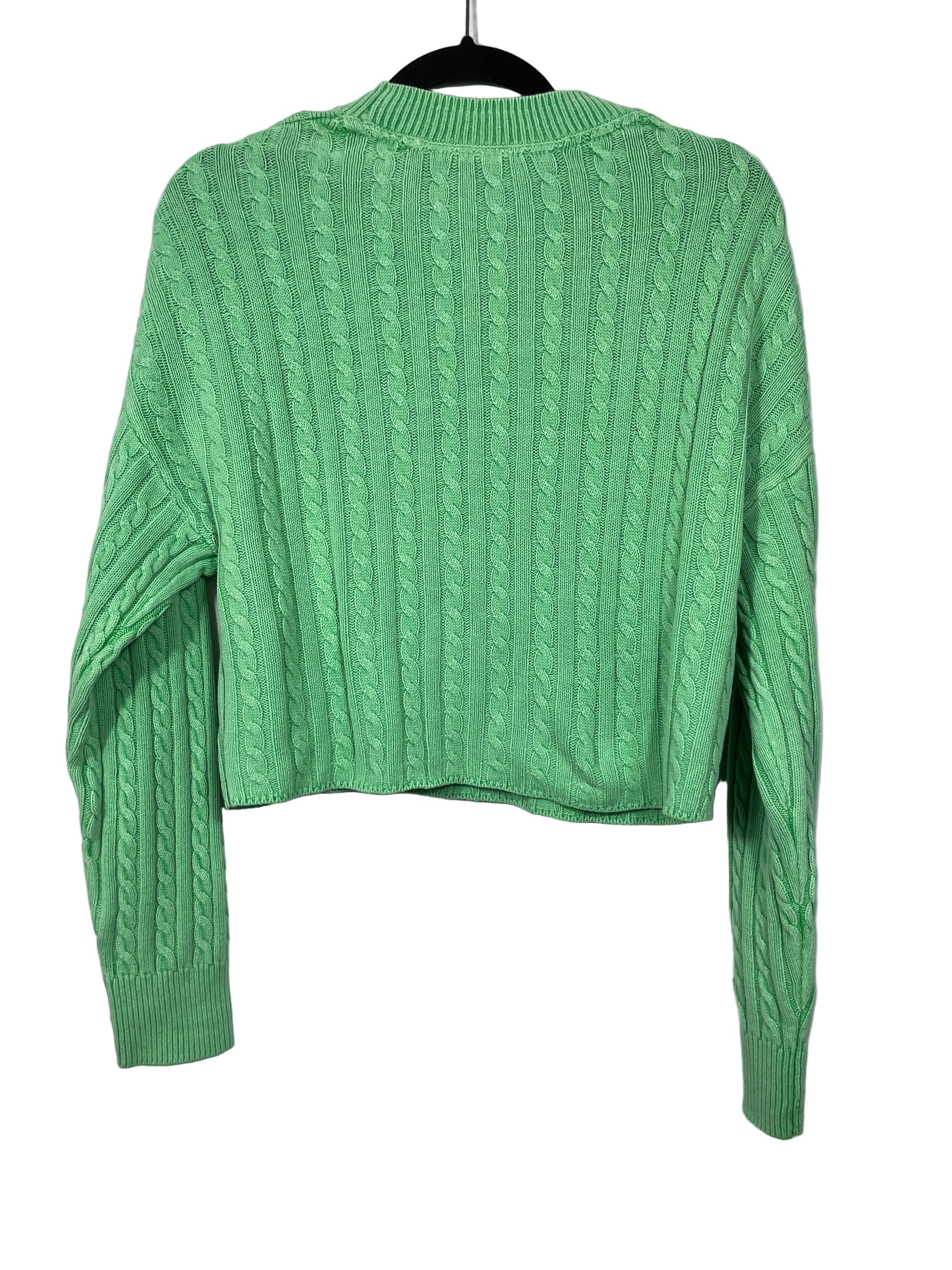 Twik by Simons green cropped cable knit sweater back view