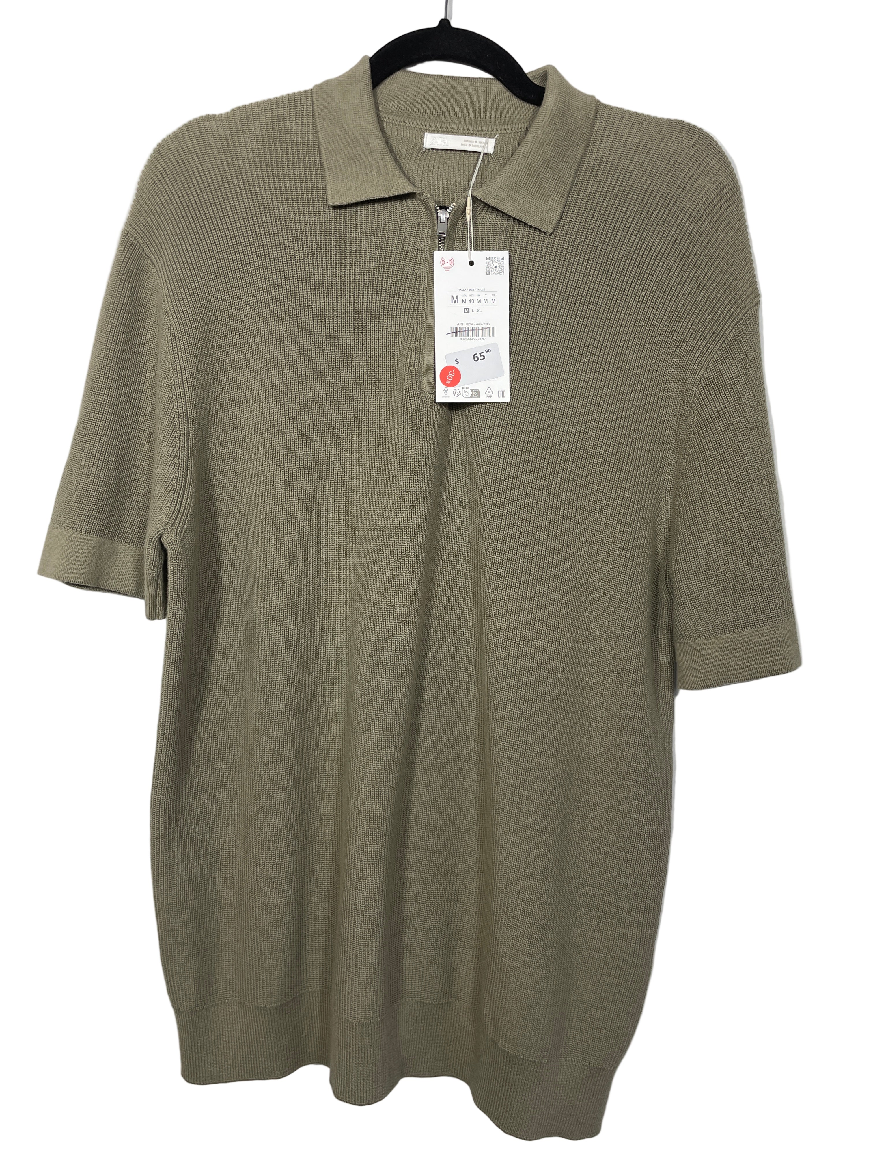 zara mens green zip-neck sweater front