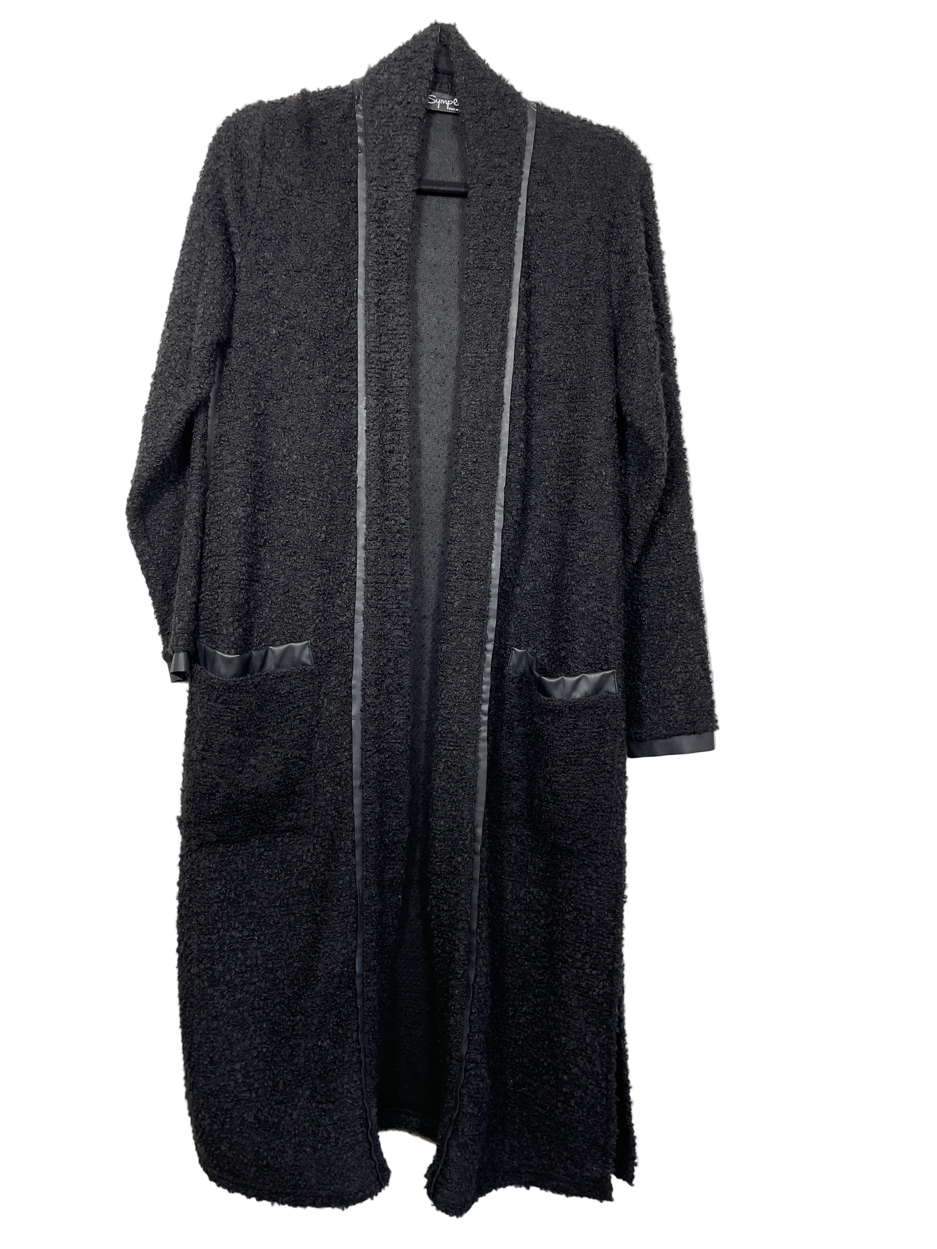 sympli black long fuzzy cardigan front