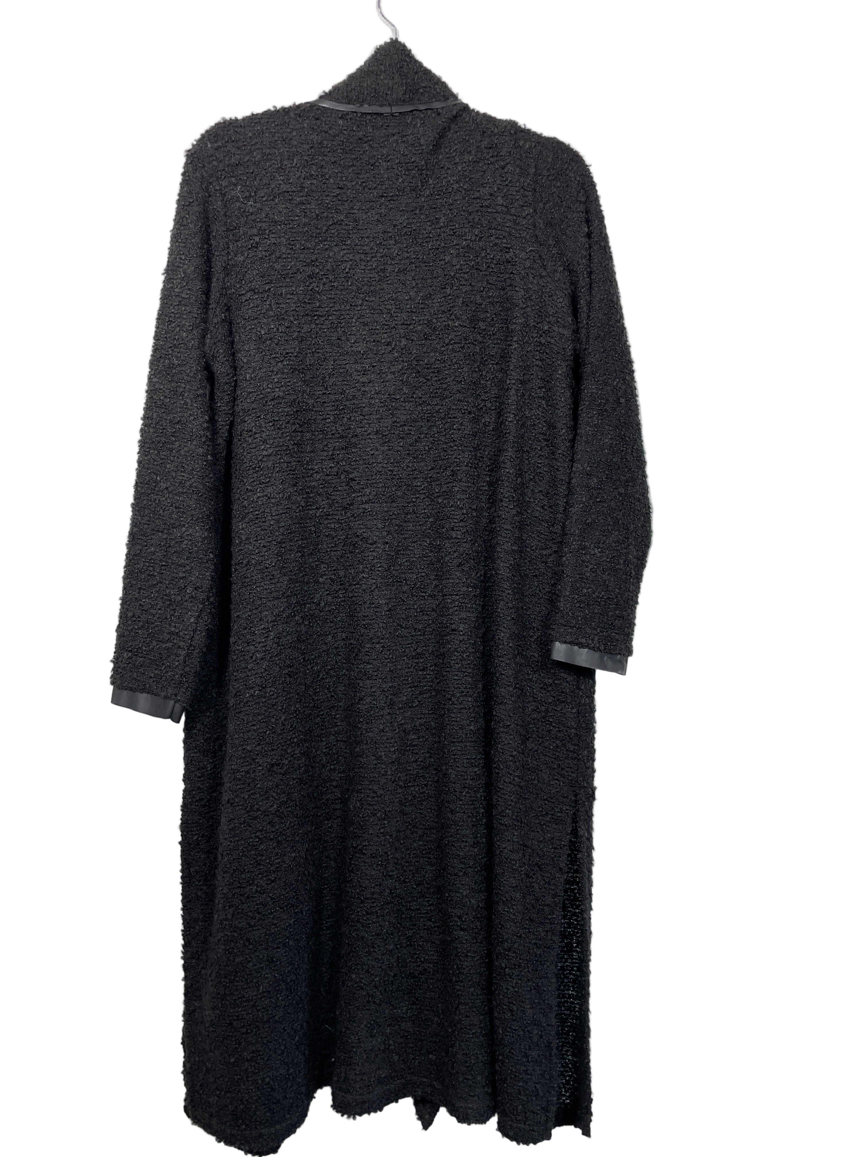 sympli black long fuzzy cardigan back view