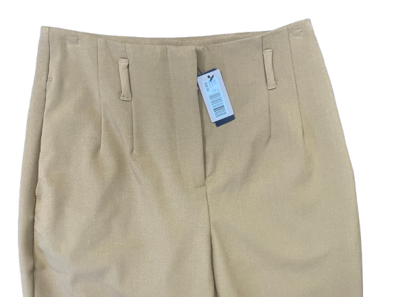 RW & Co. women’s high-rise camel pants size 00 with welt back pockets front view