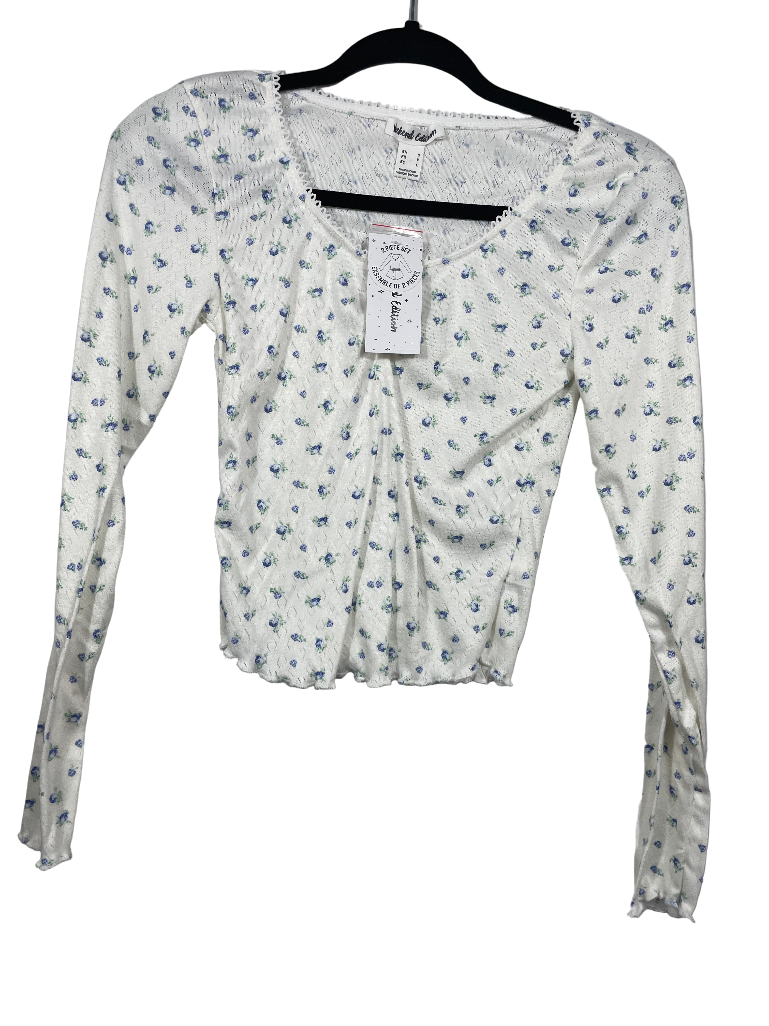 Weekend Edition blue floral long sleeve top front view